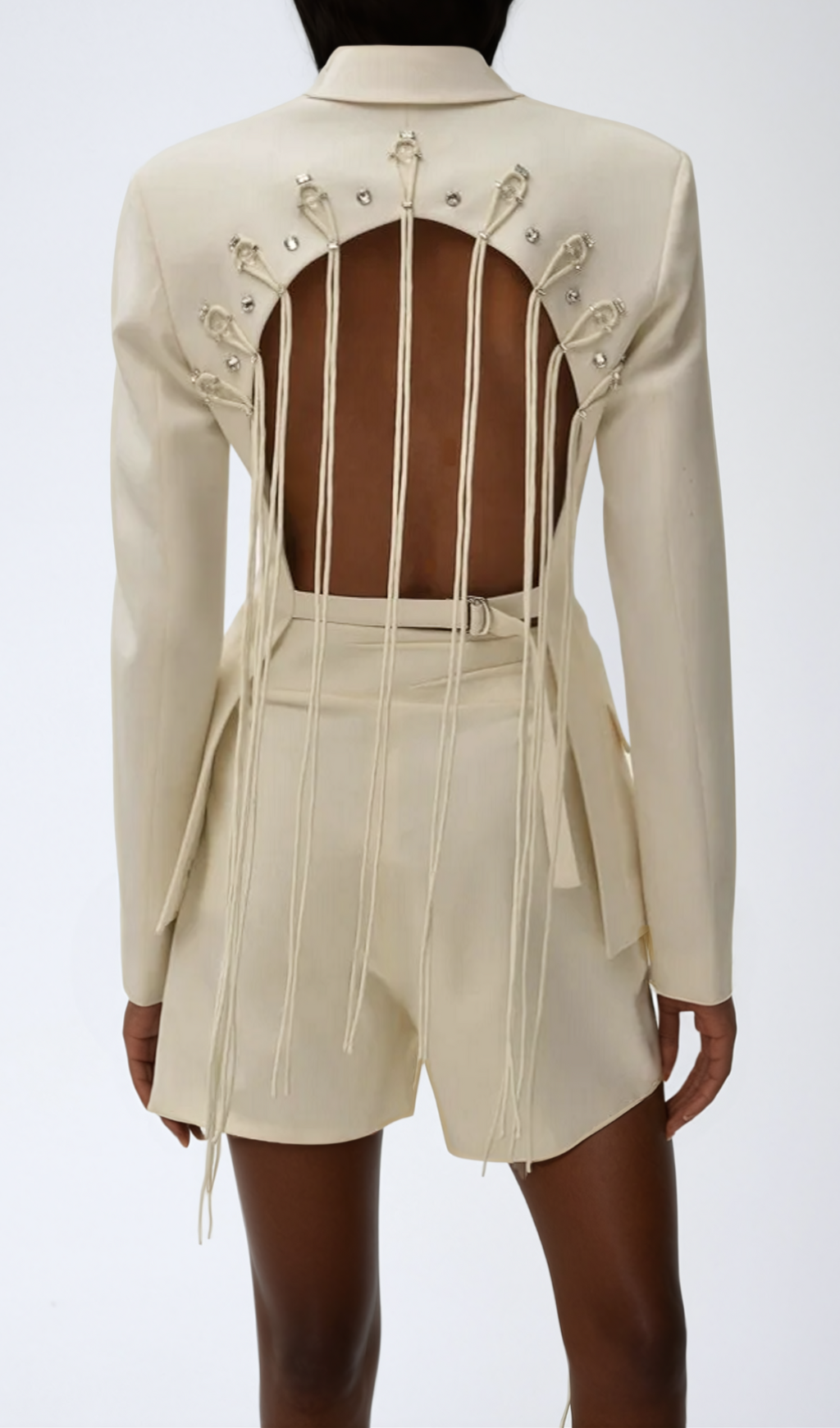 VIENNA CUTOUT BACKLESS FRINGE BLAZER APRICOT