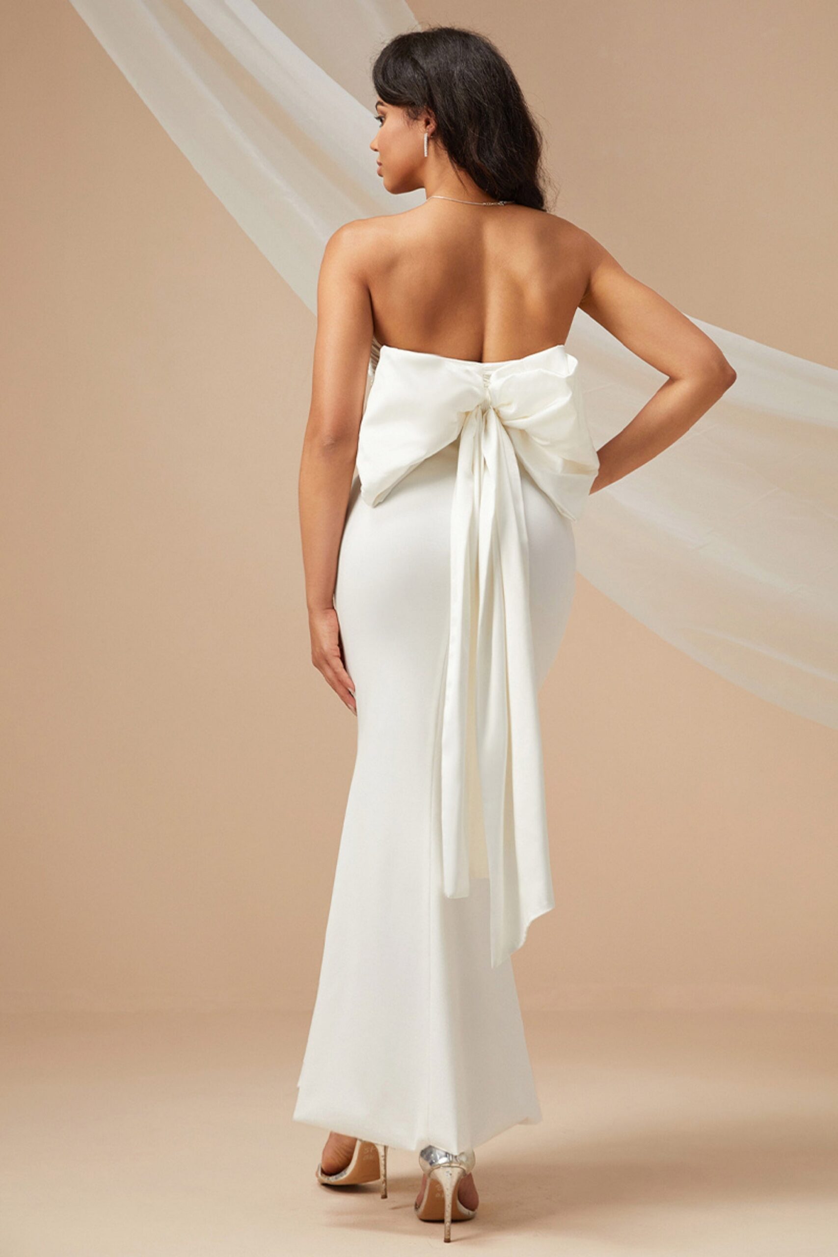 MERMAID BOW MIDI DRESS, WHITE, WEDDING GUEST