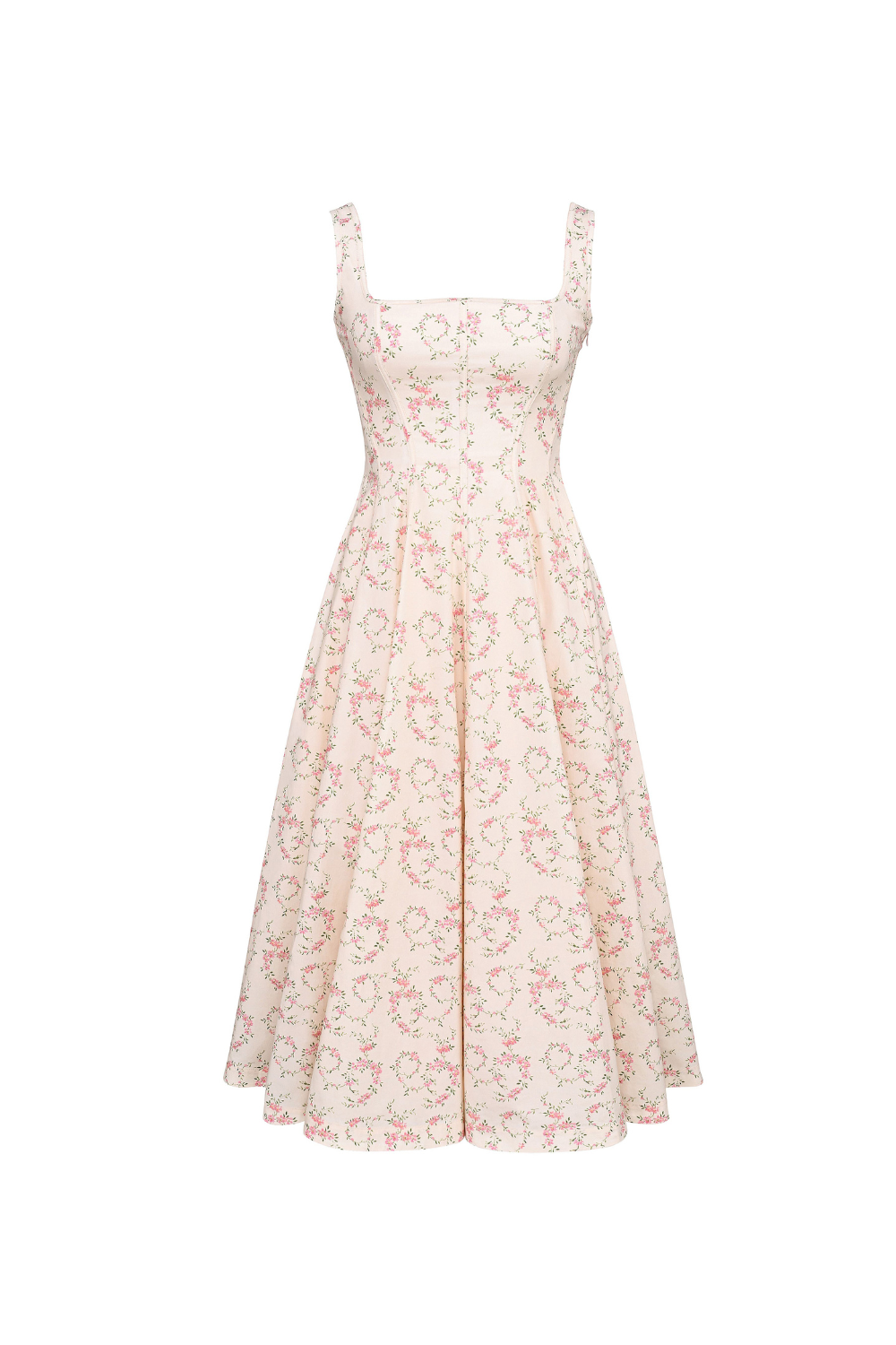 GEMMA FLORAL LACE-UP MIDI DRESS, CREAM COTTON