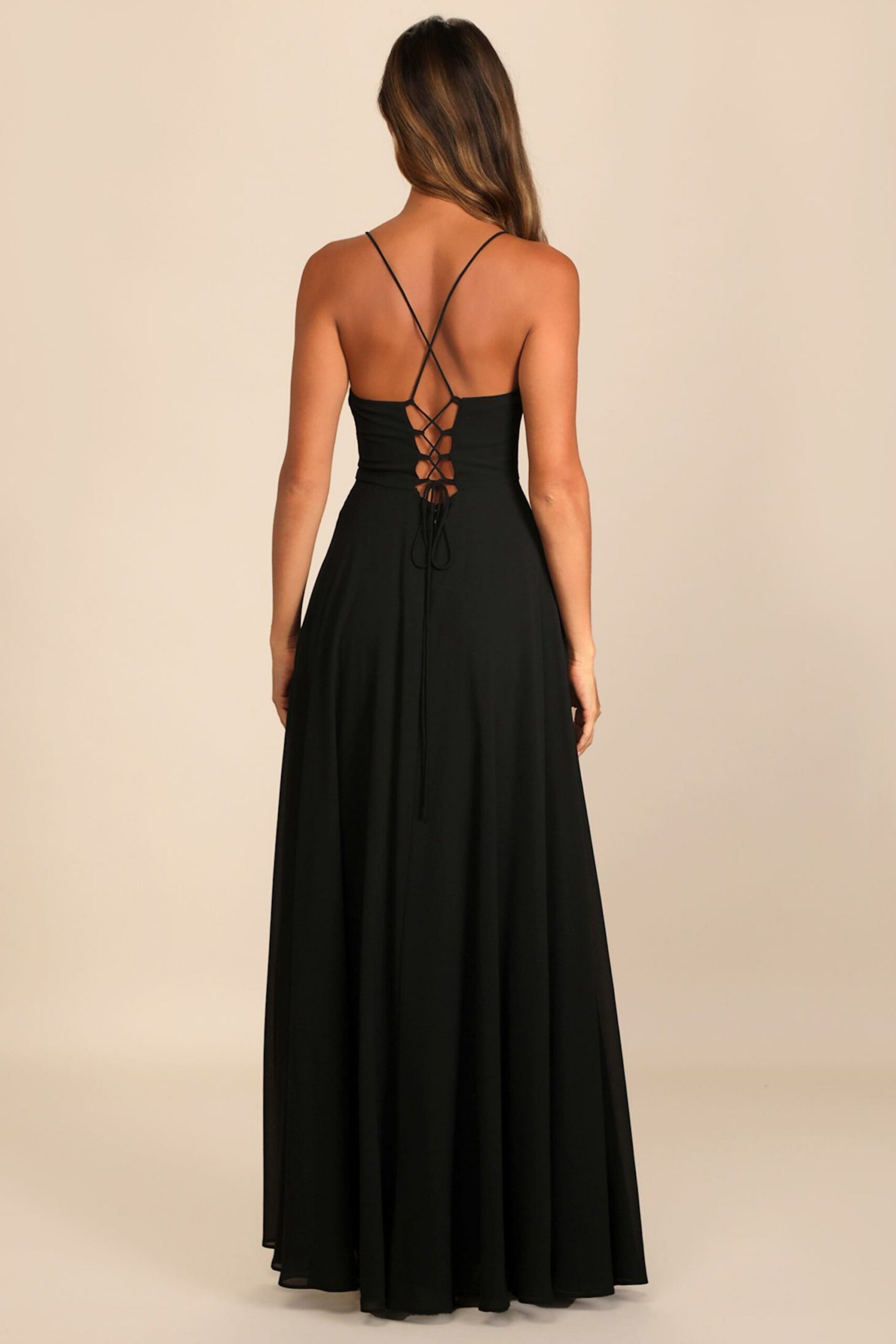 BLACK COWL LACE-UP MAXI DRESS FOR PARTY