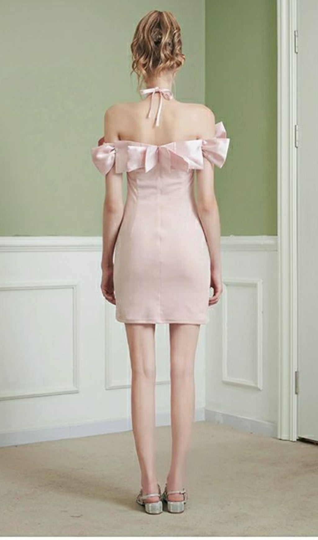 HALTER BOW PINK MINI DRESS FOR PARTY