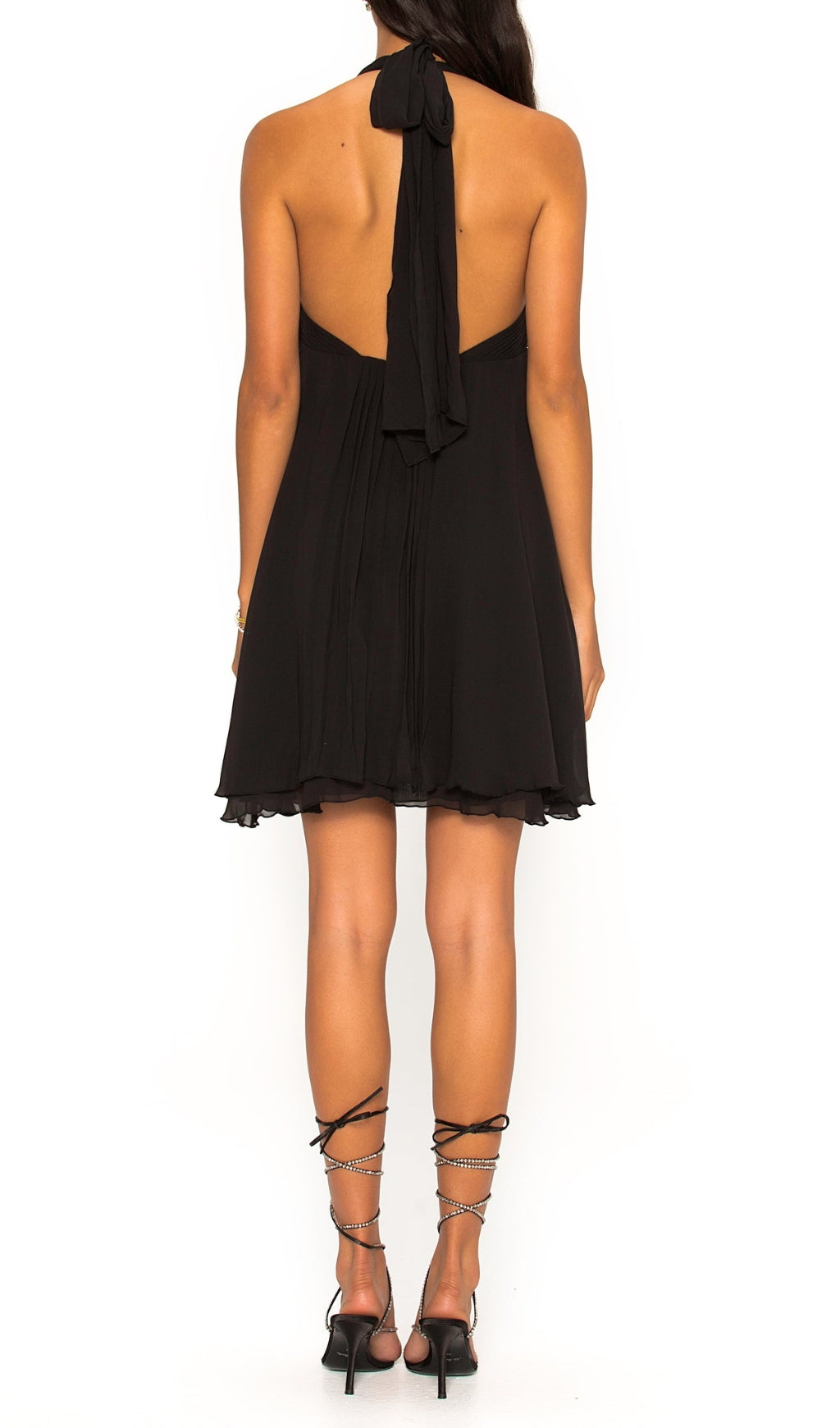 BLACK PLEATED HALTER MINI DRESS, COCKTAIL PARTY