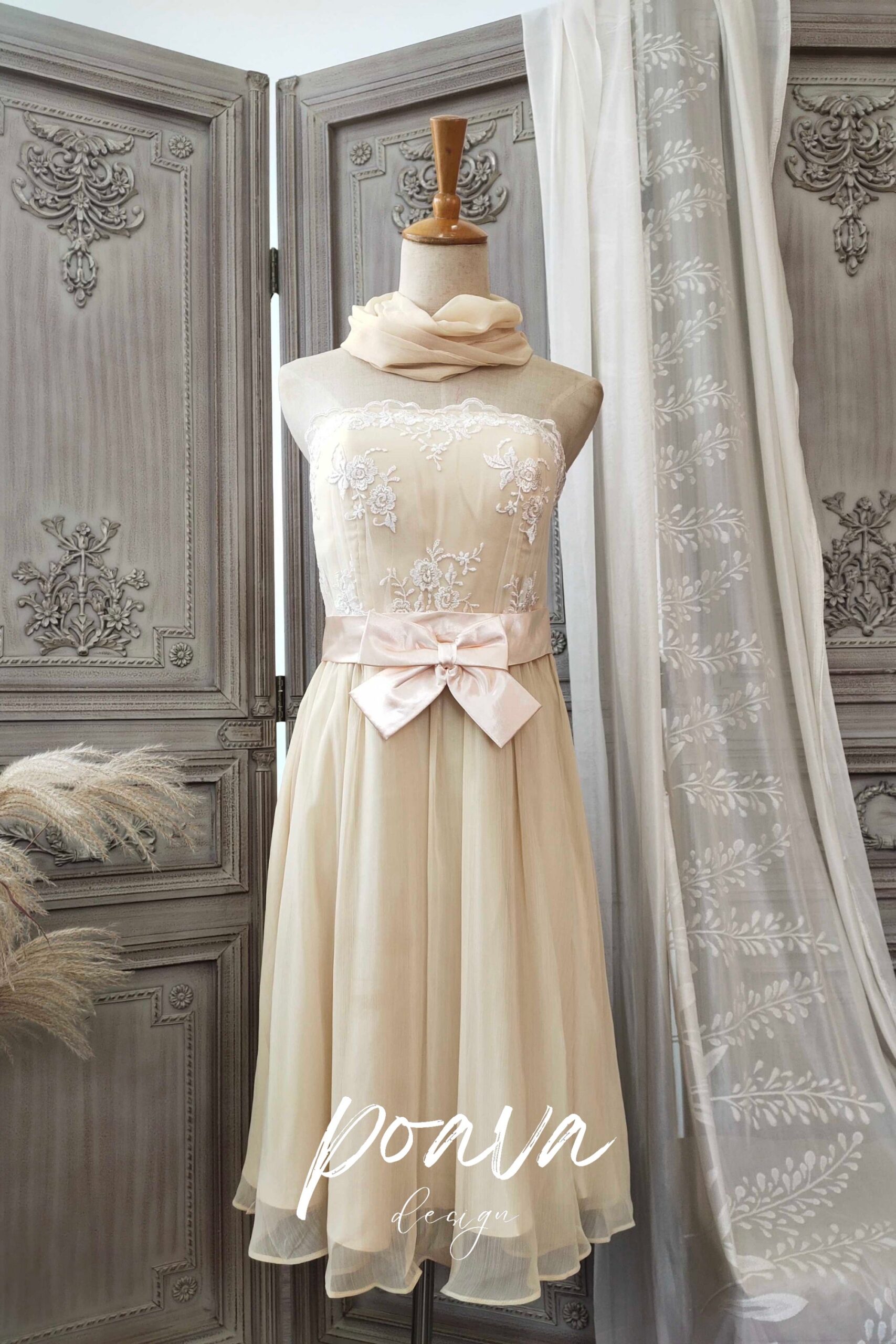 CHIFFON STRAPLESS MIDI DRESS FOR WEDDING GUEST