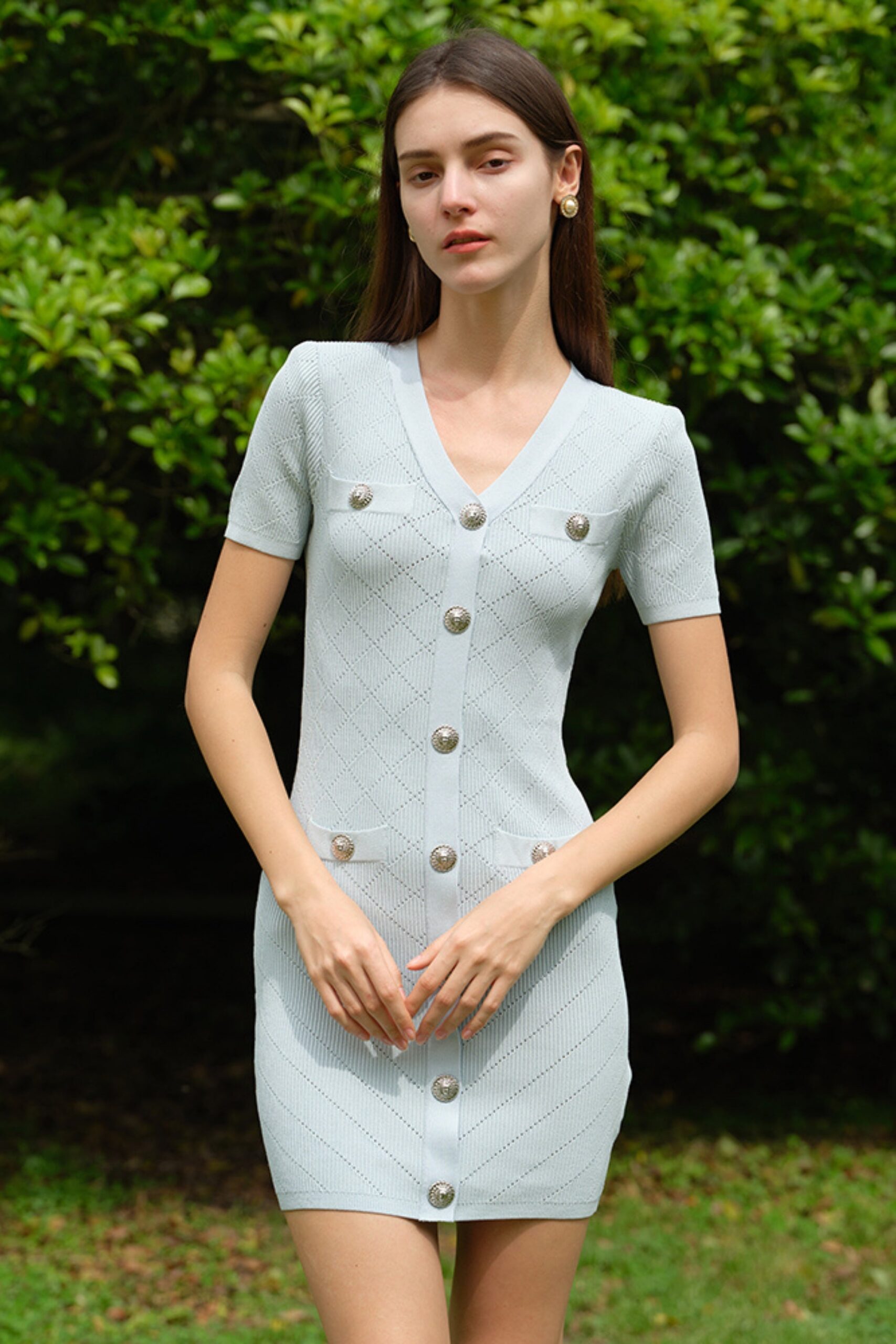 KNIT BANDAGE MINI DRESS BLUE COCKTAIL