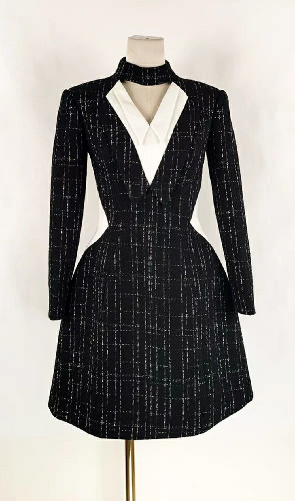 HALTER V-NECK A-LINE JACKET DRESS BLACK