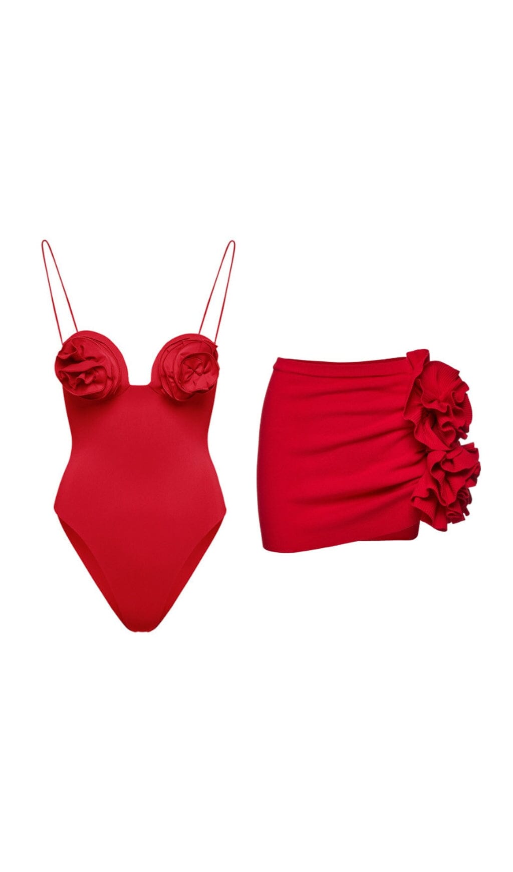 3D FLOWER ONE-PIECE SWIMSUIT WITH SKIRT BEACH