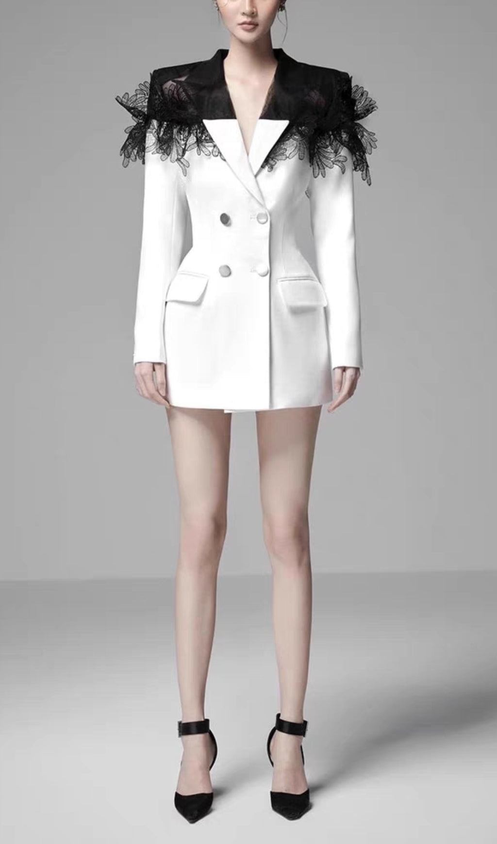 3D EMBROIDERED WHITE SUIT DRESS, WEDDING GUEST