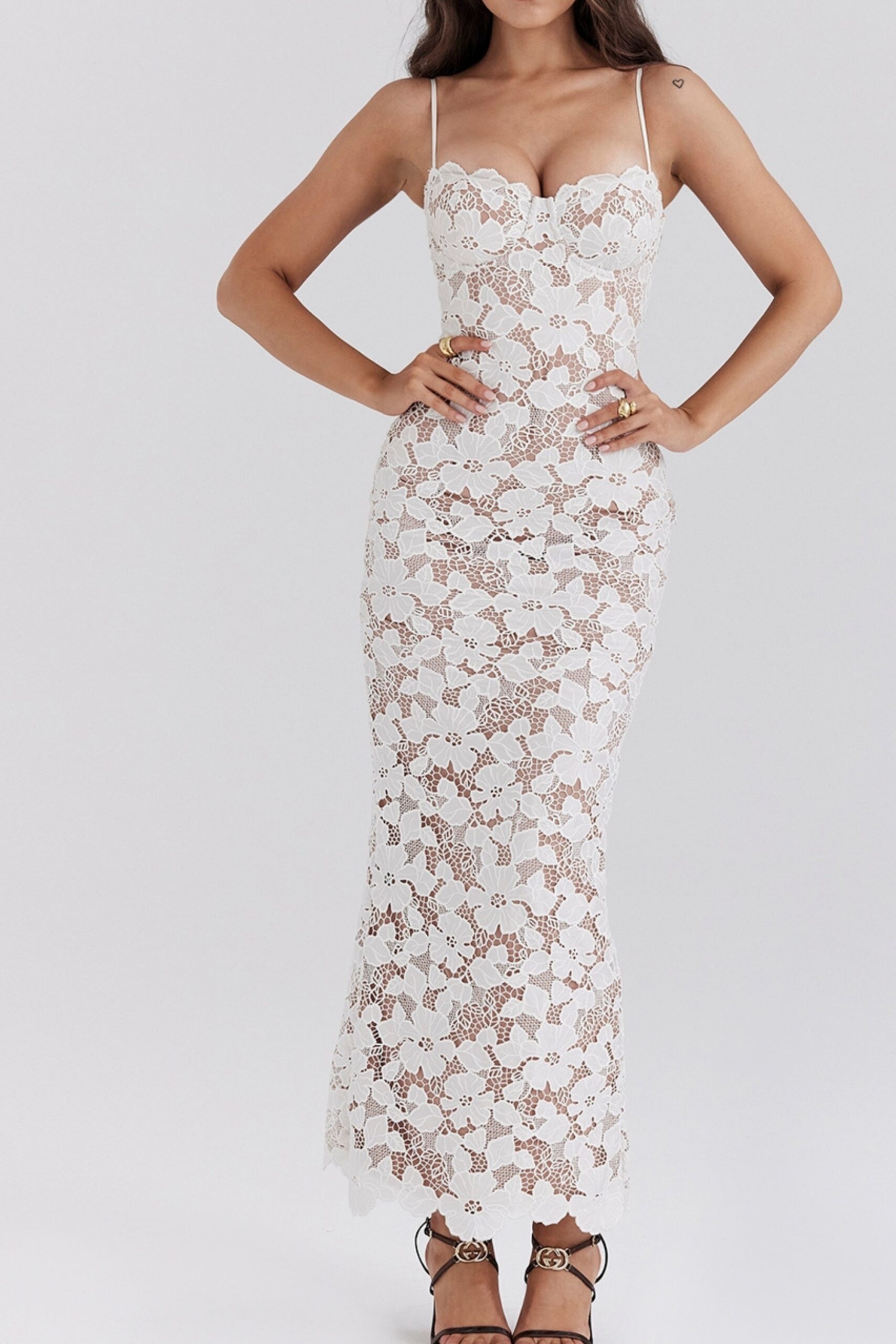 WHITE FLORAL EMBROIDERED MAXI DRESS FOR WEDDING GUEST