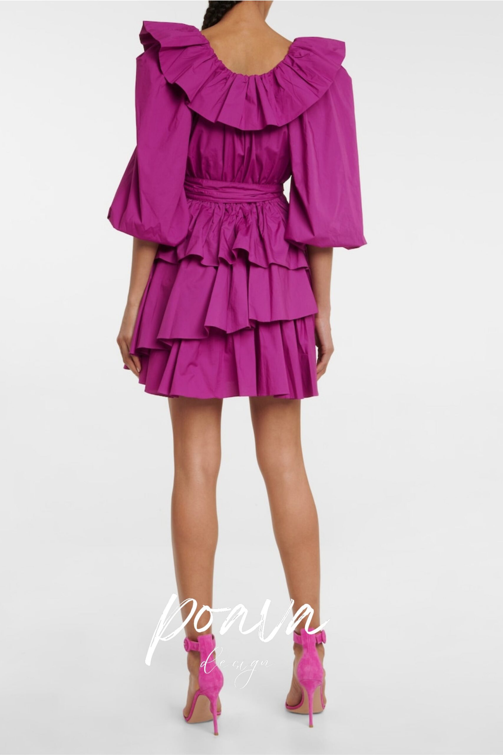 MURRAY PUFF SLEEVE RUFFLE LAYER MINI DRESS PURPLE