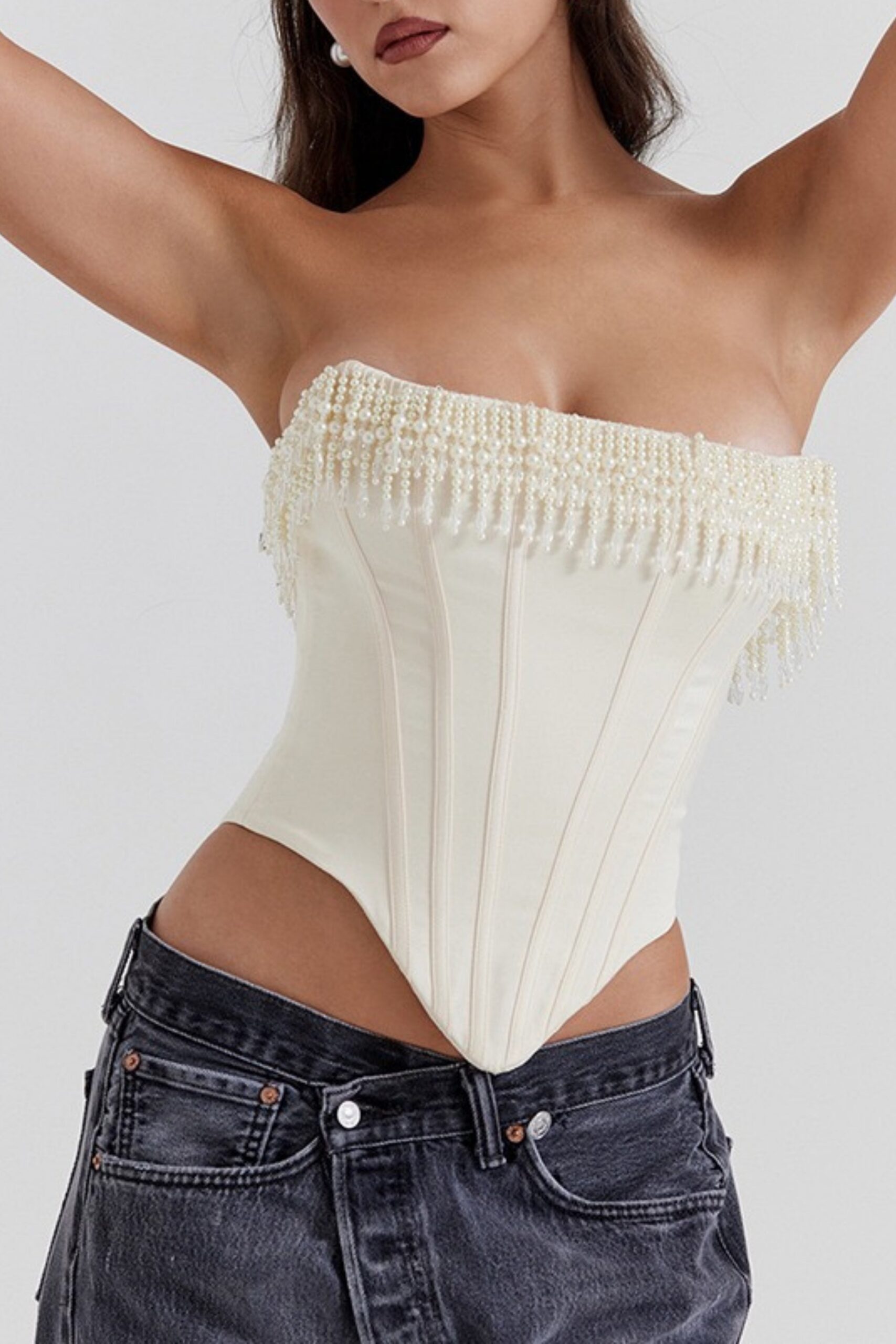 NALINI FAUX-PEARL OFF-SHOULDER TOP