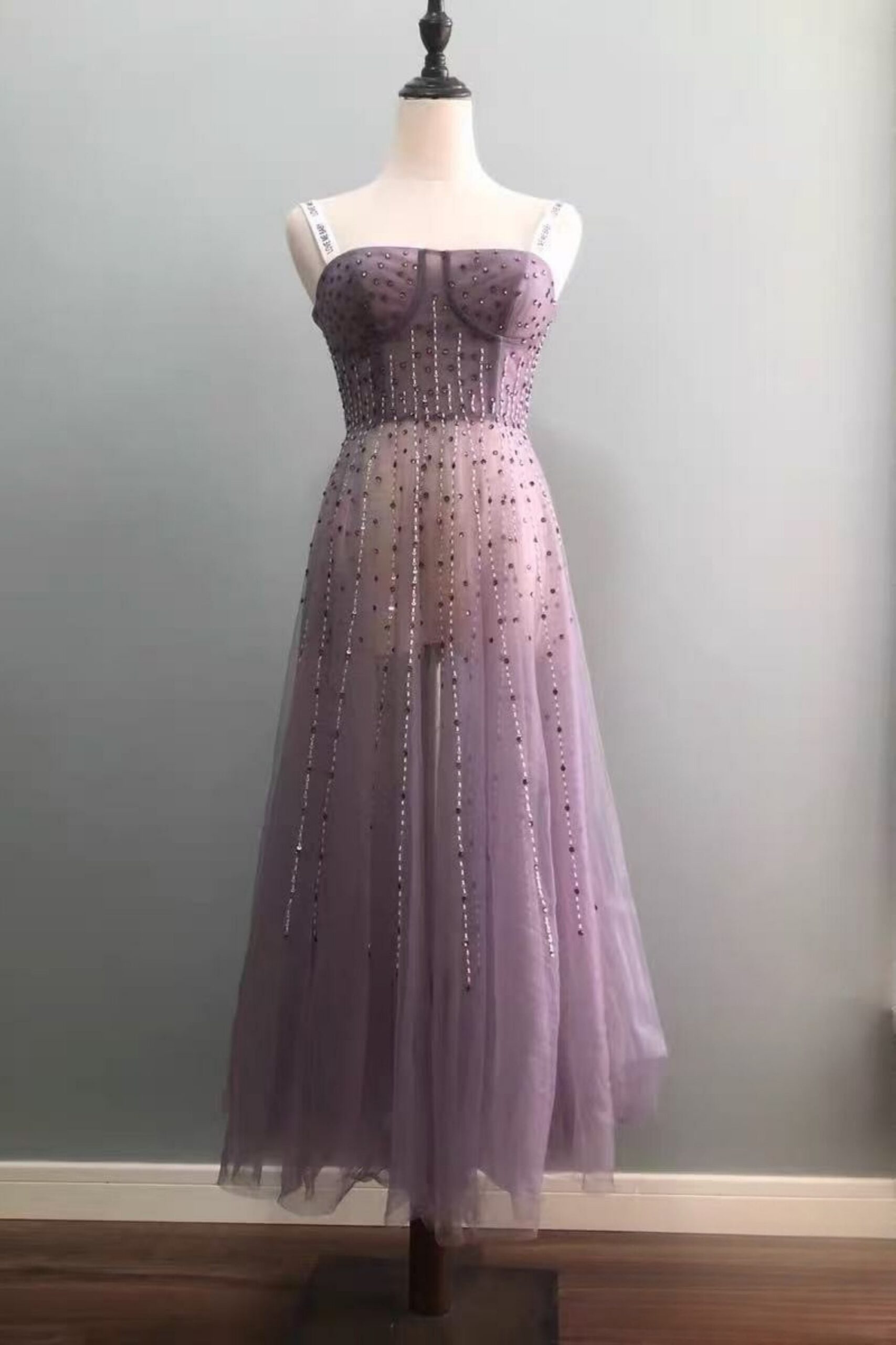 CRYSTAL EMBELLISHED TULLE CORSET MAXI DRESS FOR FORMAL