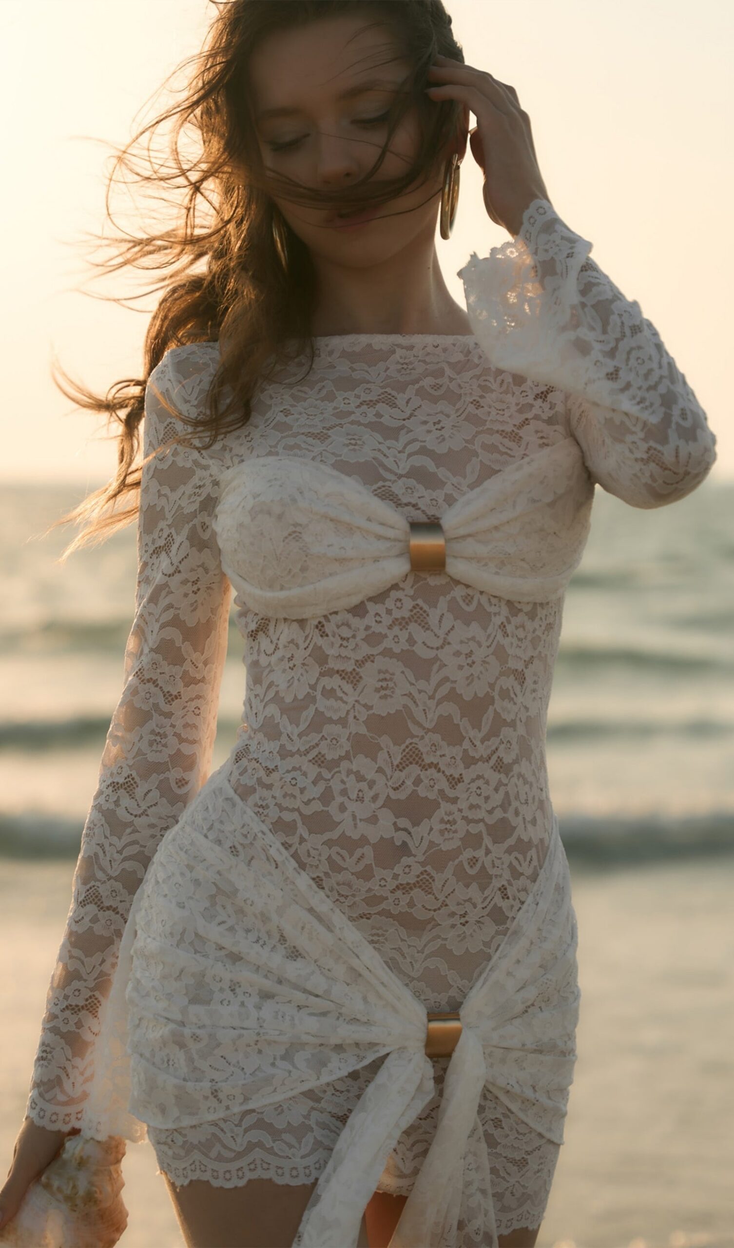 LACE DRAPED NECKLINE COCKTAIL MINI DRESS