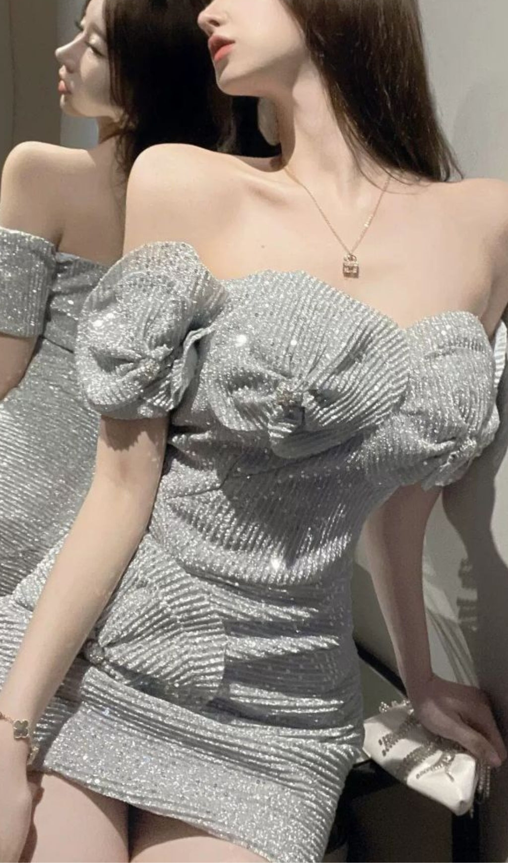 SPARKLING ONE-SHOULDER MINI DRESS FOR PARTY