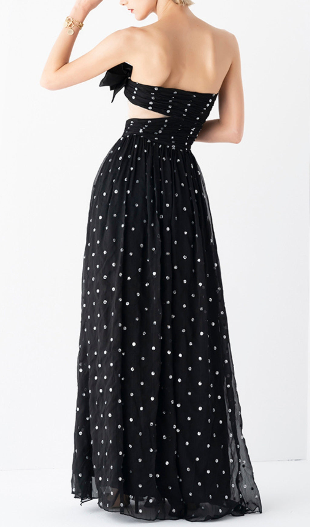POLKA DOT BANDEAU DRESS BLACK PARTY MINI