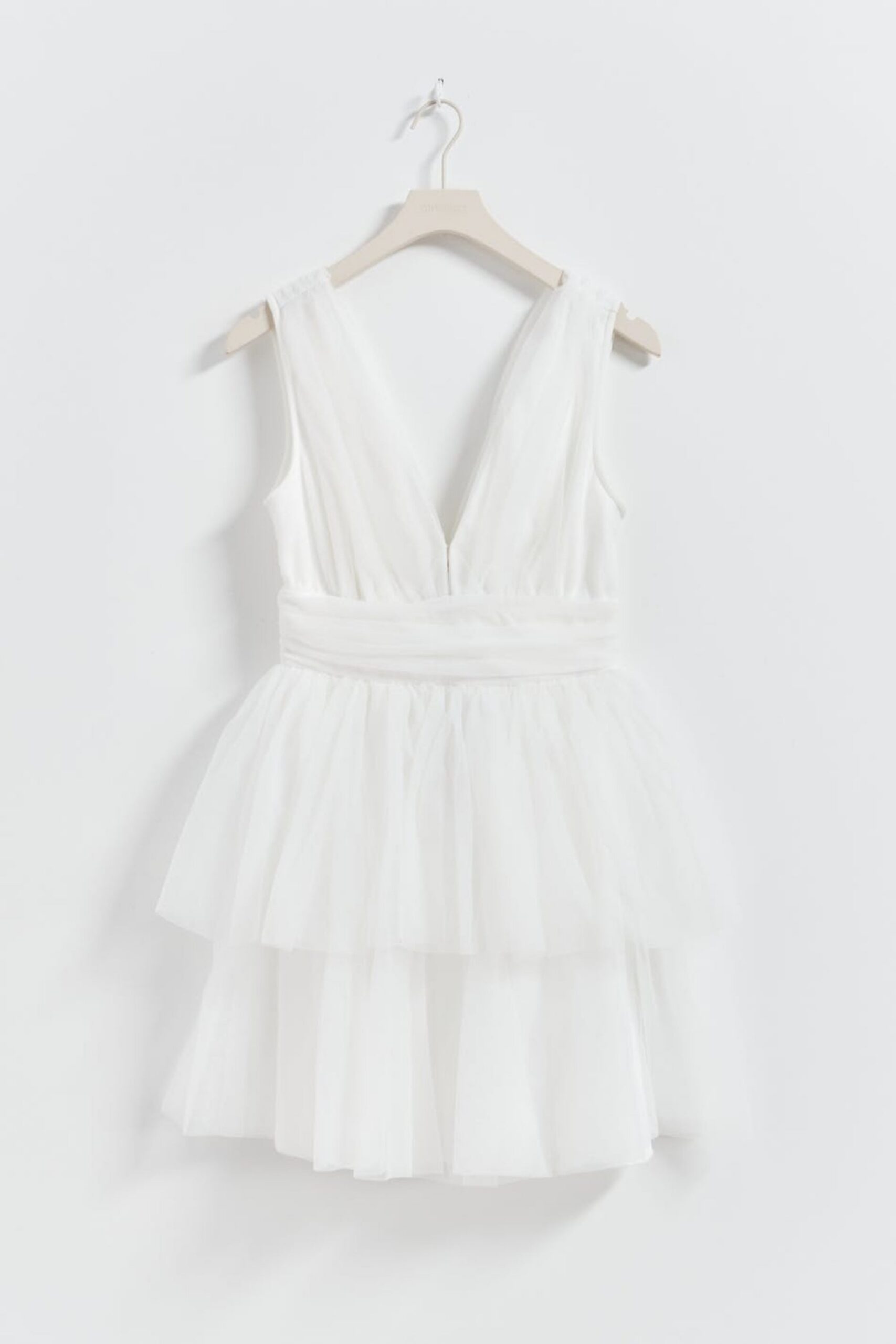 TULLE V-LINE MINI DRESS FOR WEDDING WHITE
