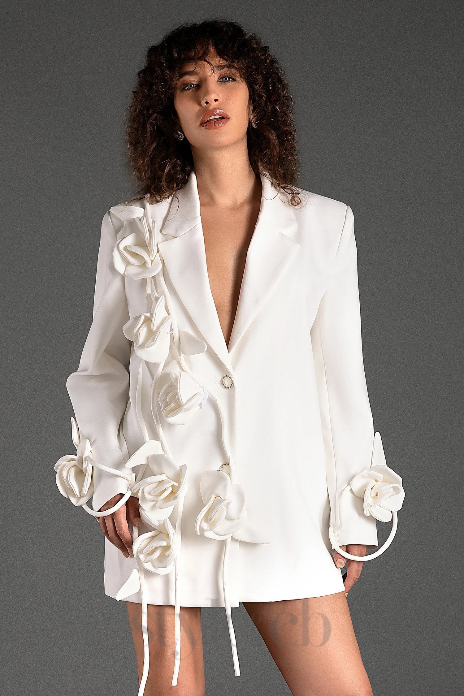 MUSTIDIS 3D FLOWER LAPEL BLAZER, LONG SLEEVE PARTY