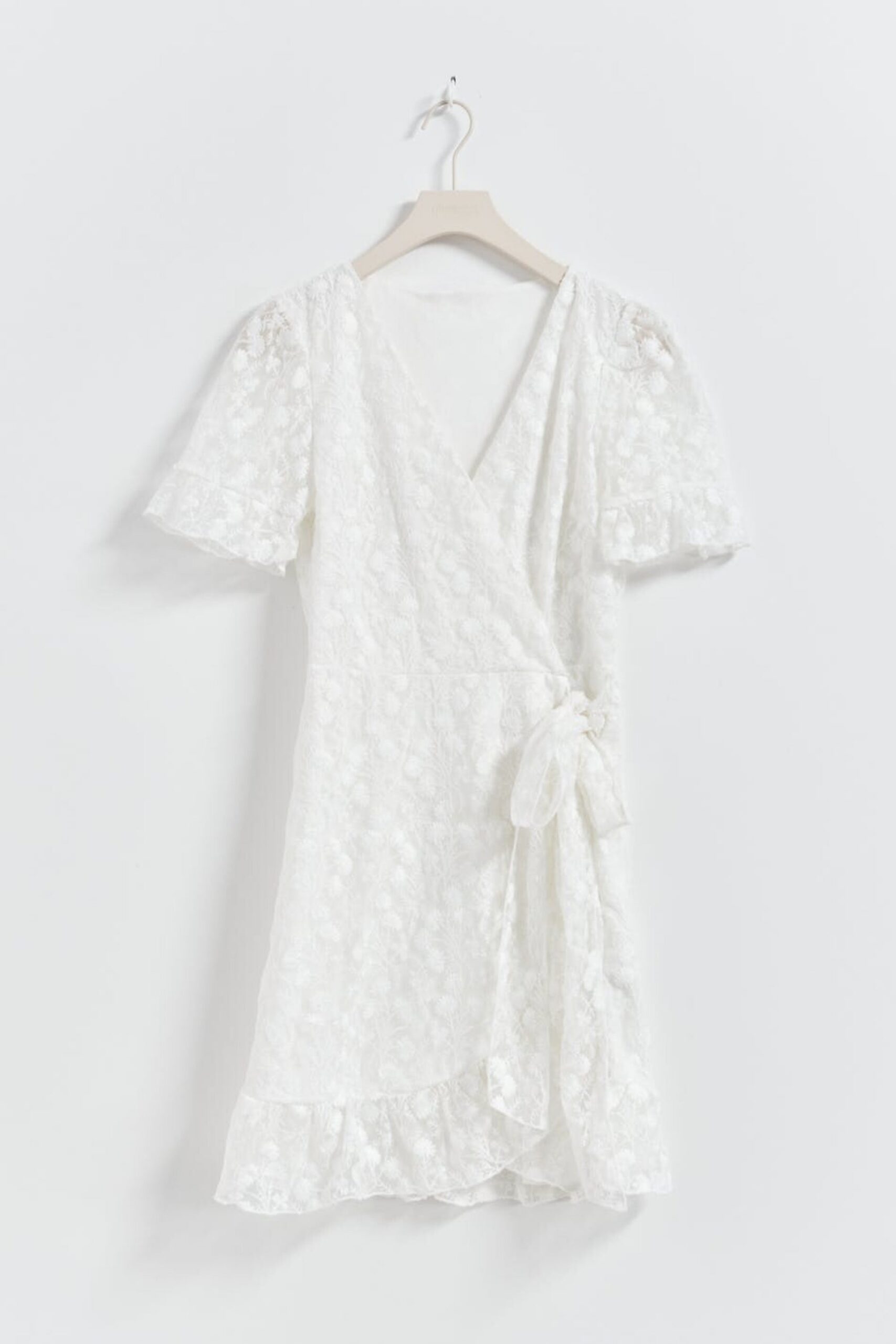 LACE FLORAL WRAP MINI DRESS FOR WEDDING GUEST