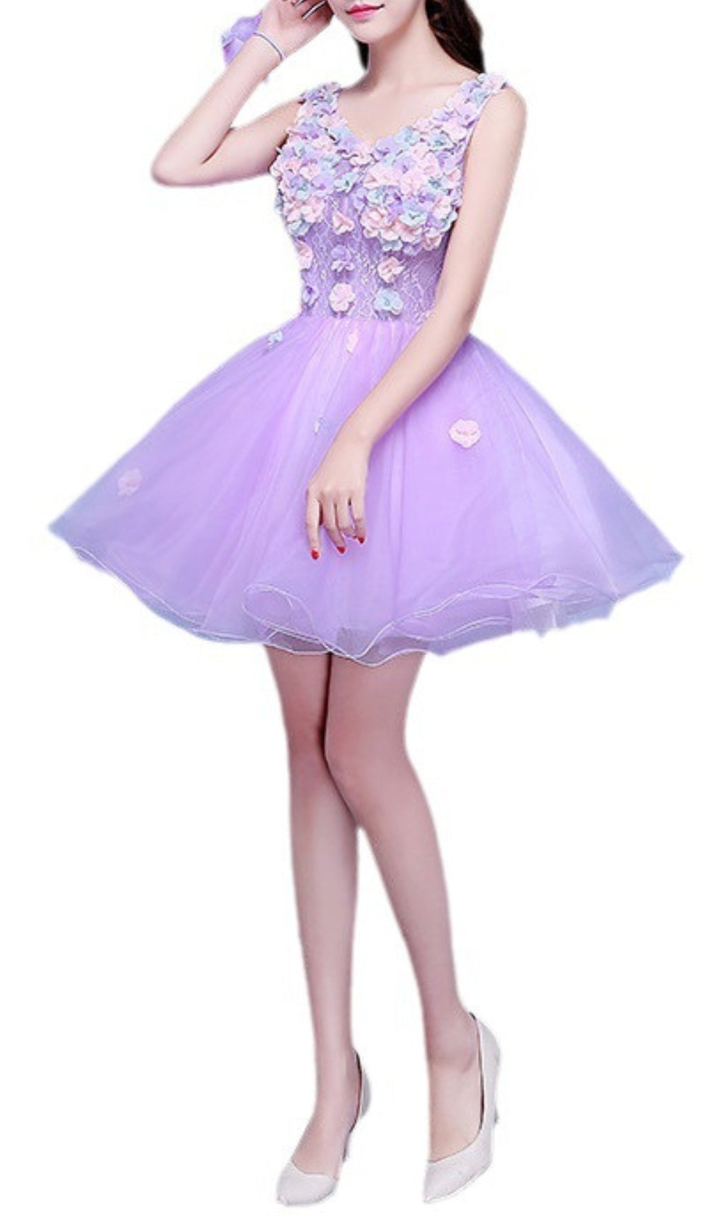 SEXY PURPLE V-NECK LACE MINI DRESS FOR PARTY