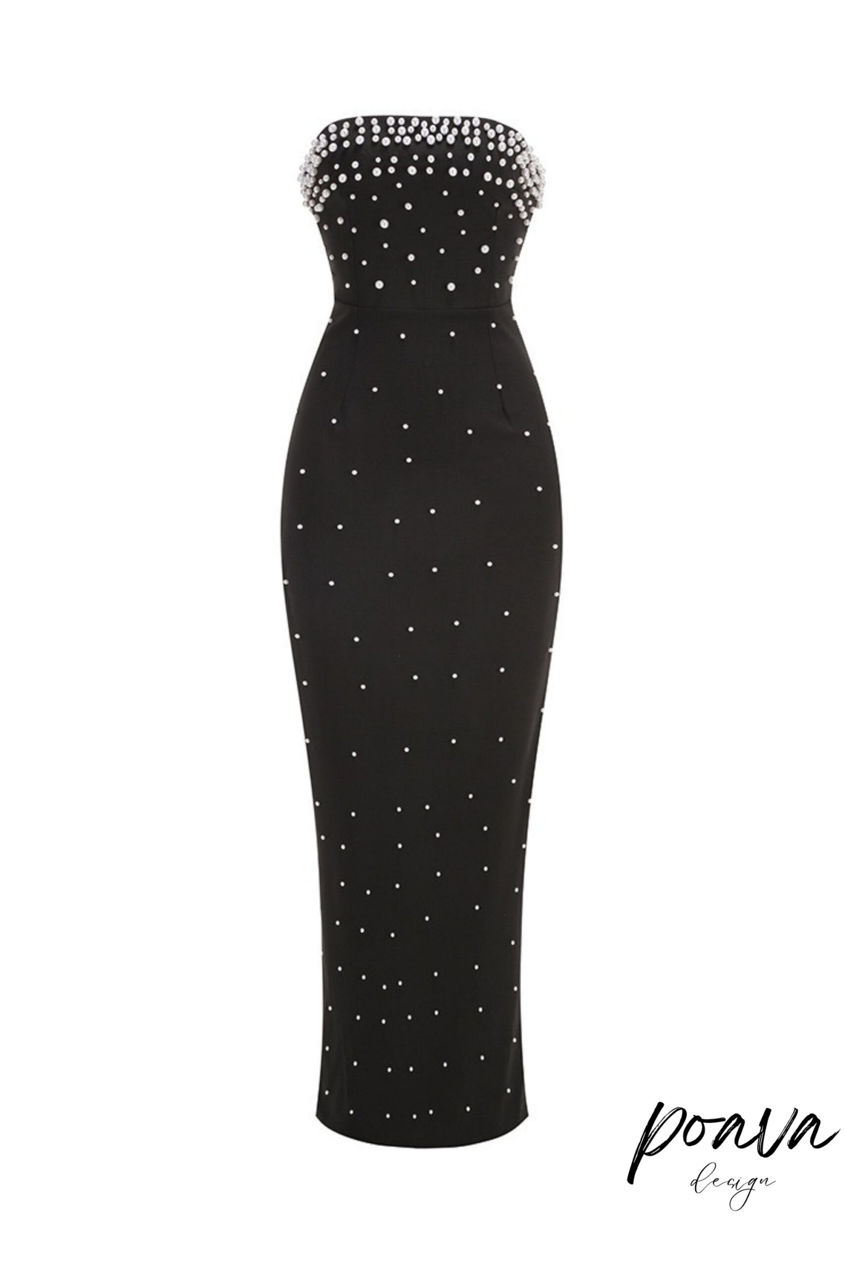 PEARL STRAPLESS GOWN, BLACK EVENING DRESS