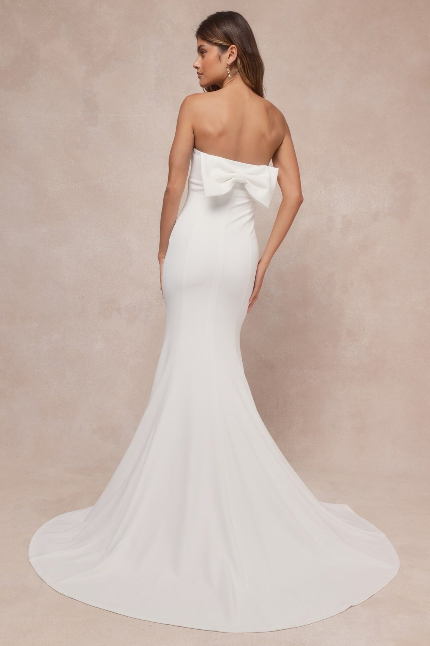 WHITE STRAPLESS BOW MERMAID MAXI PROM DRESS