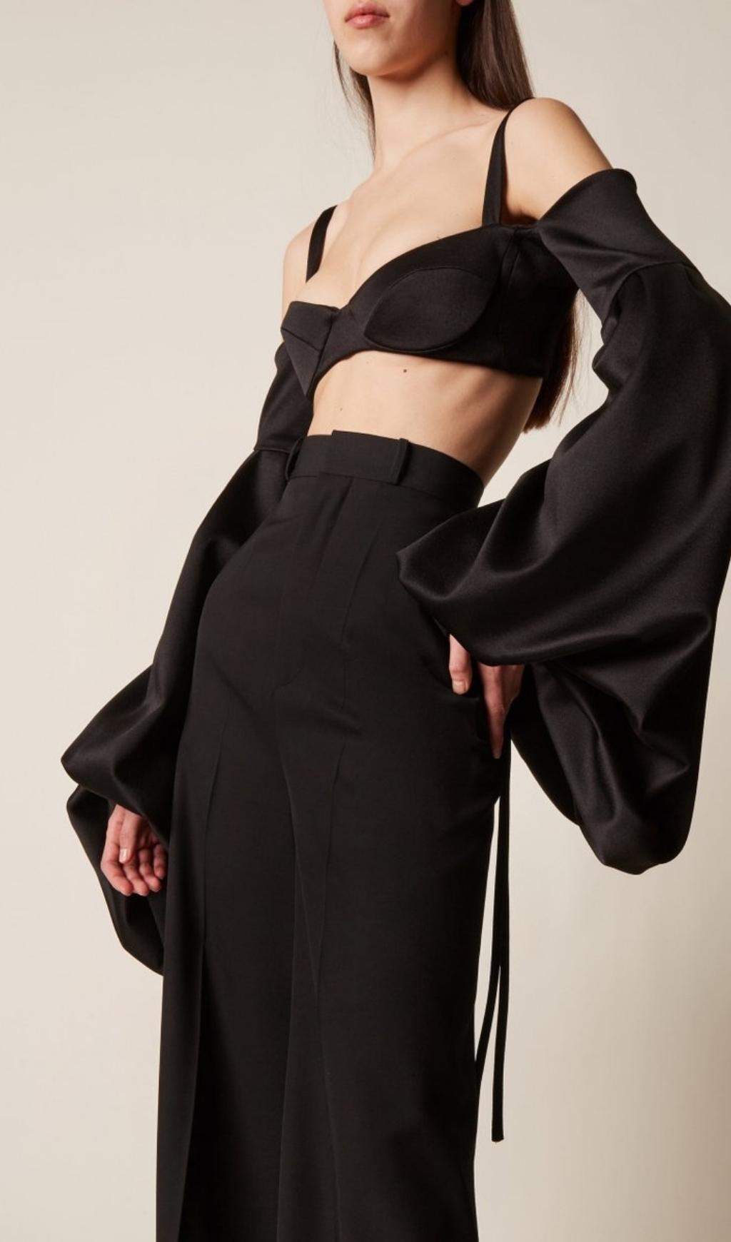 BUBBLE SLEEVE TWO-PIECE BLACK SUIT SET
