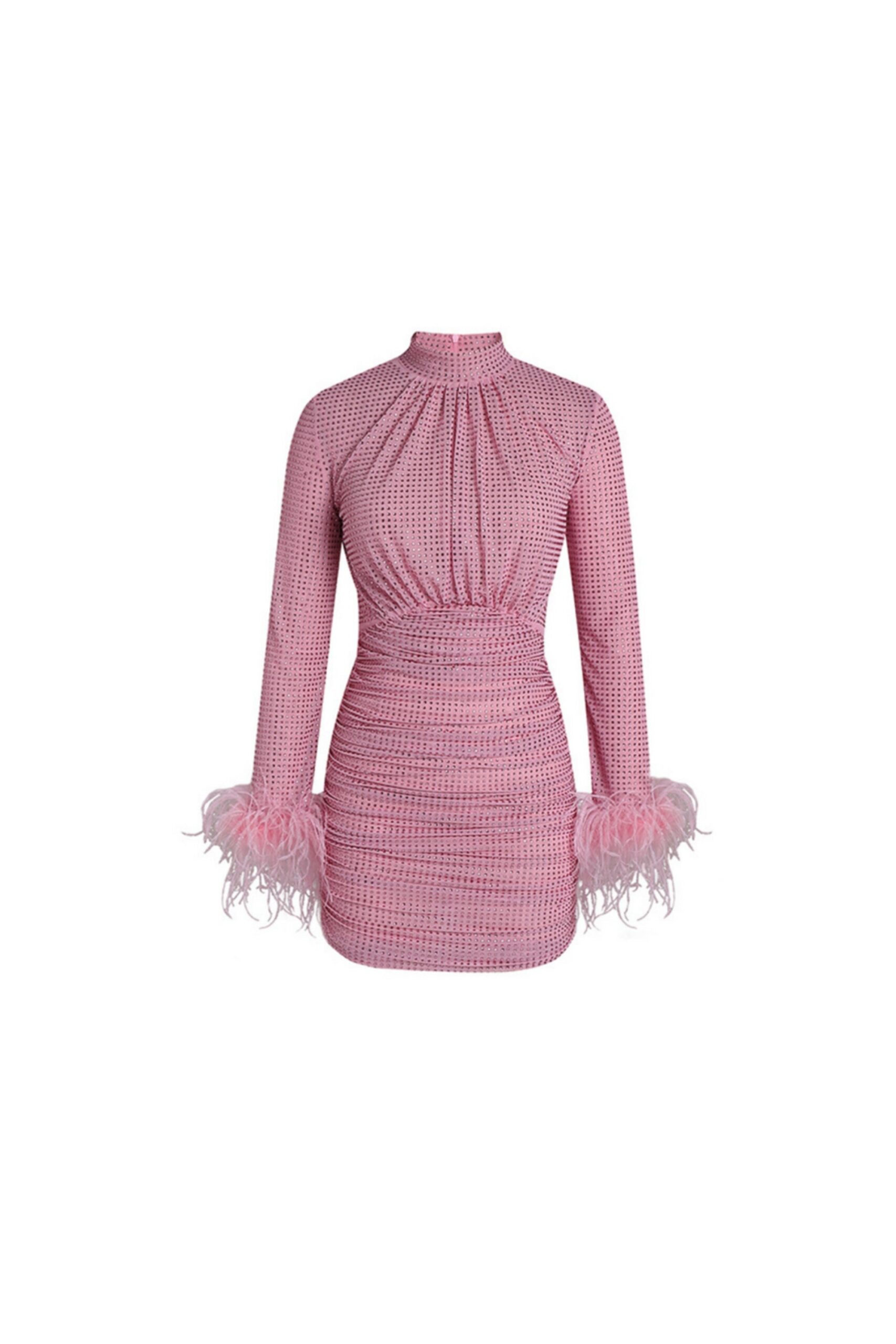 SHIMMERY PINK FEATHER MINI DRESS FOR PARTY