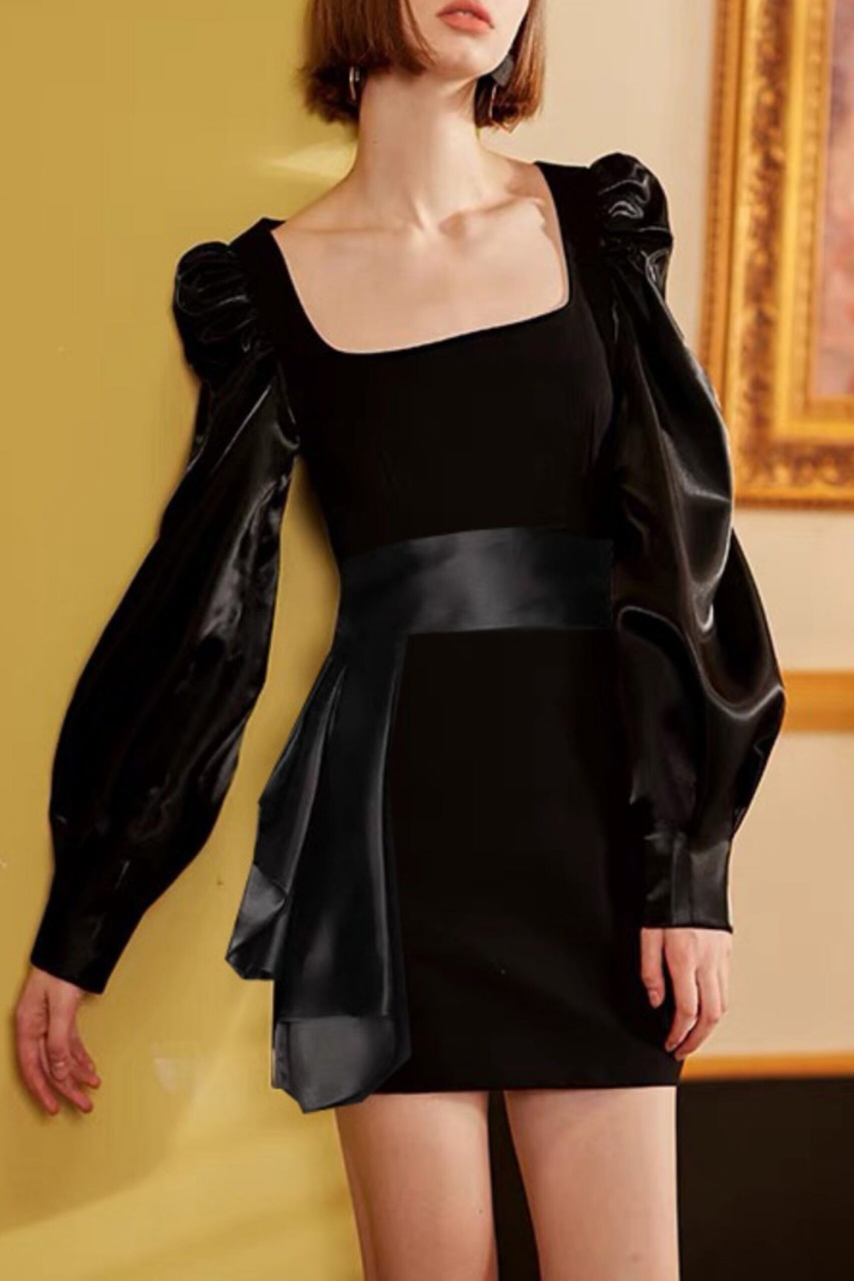 WOOL CREPE SILK SATIN MINI DRESS, COCKTAIL PARTY