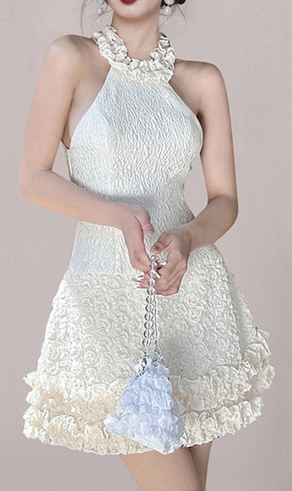 SUMMER SLEEVELESS RUFFLE MINI JACQUARD DRESS