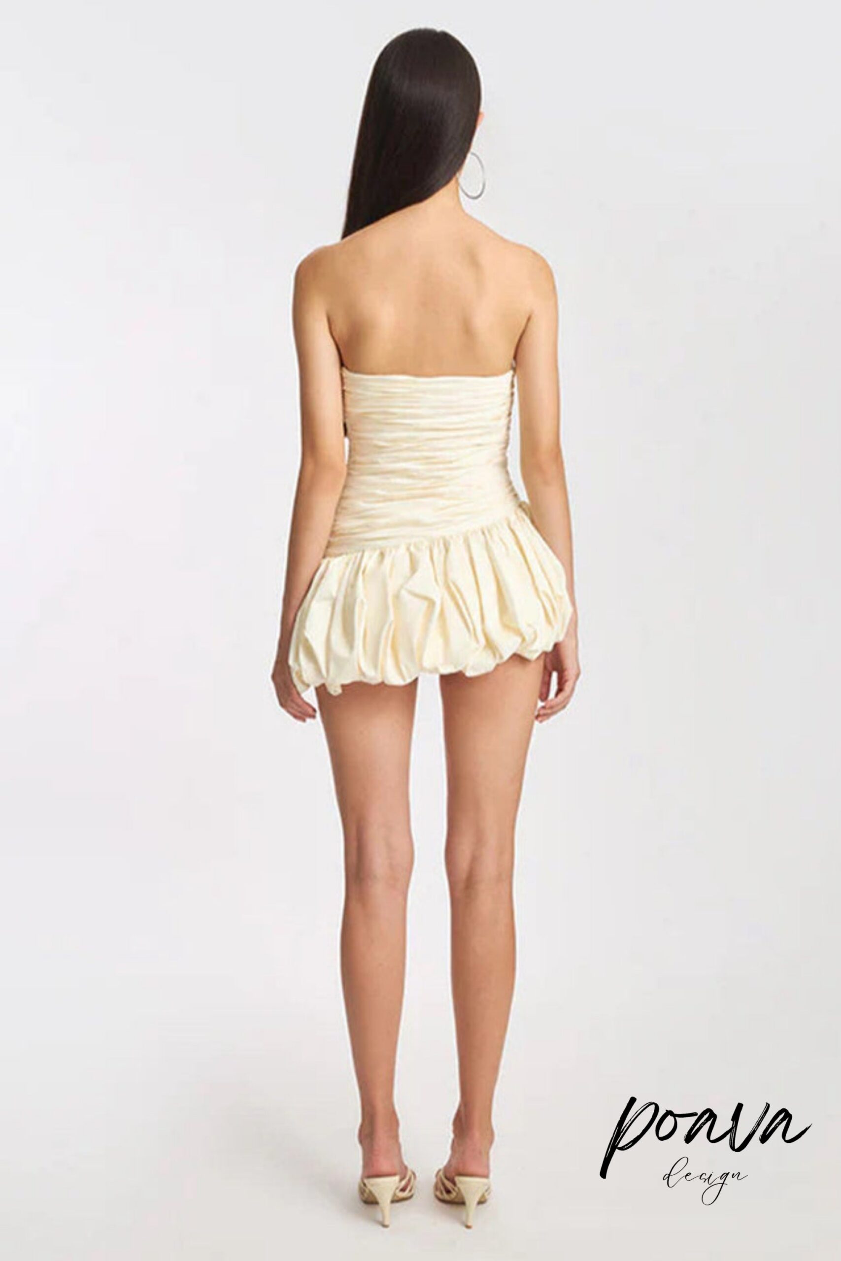 BALLOON DRAPED STRAPLESS WHITE MINI DRESS FOR EVENTS