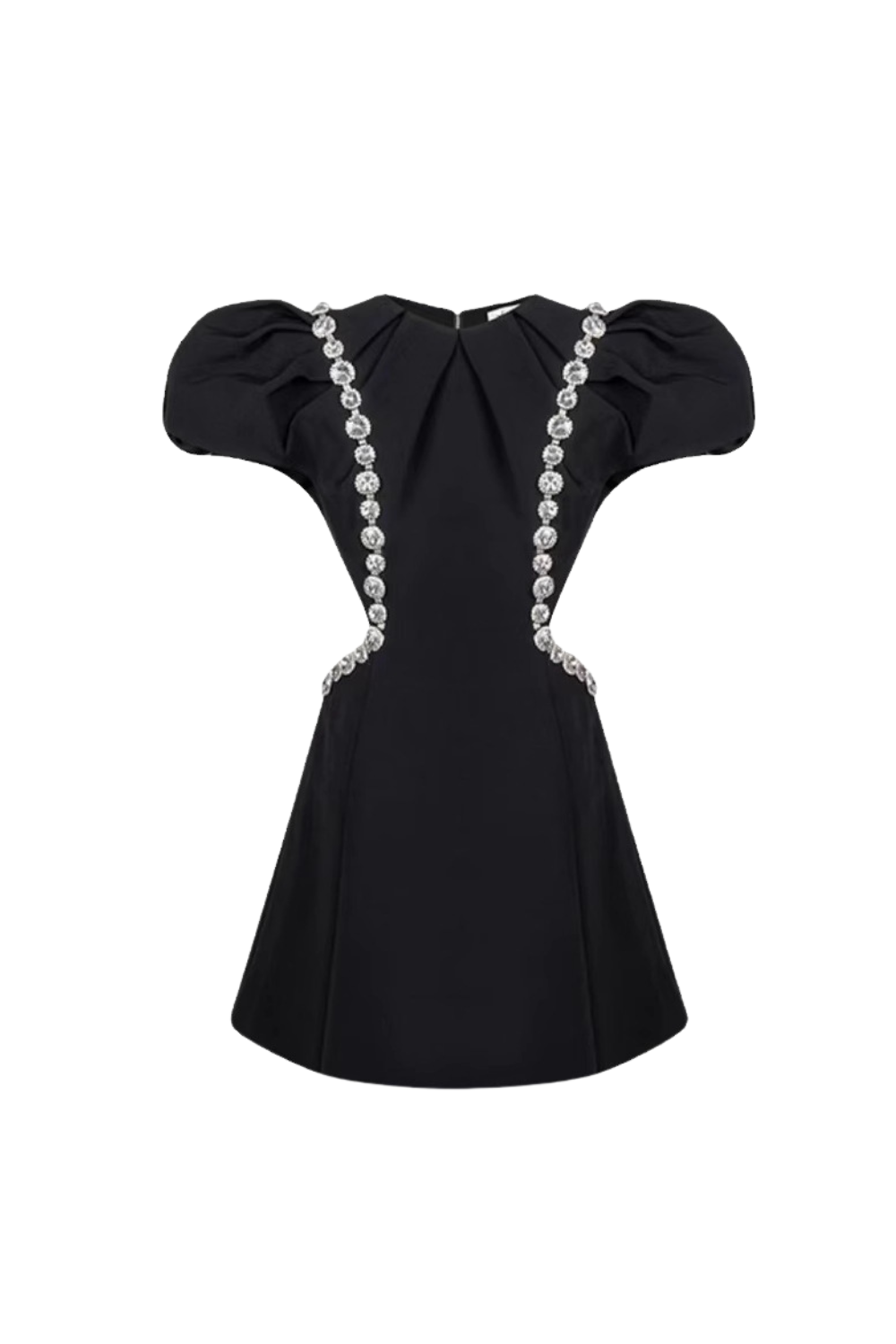 3D RUFFLE RHINESTONE HOLLOW MINI DRESS, BLACK