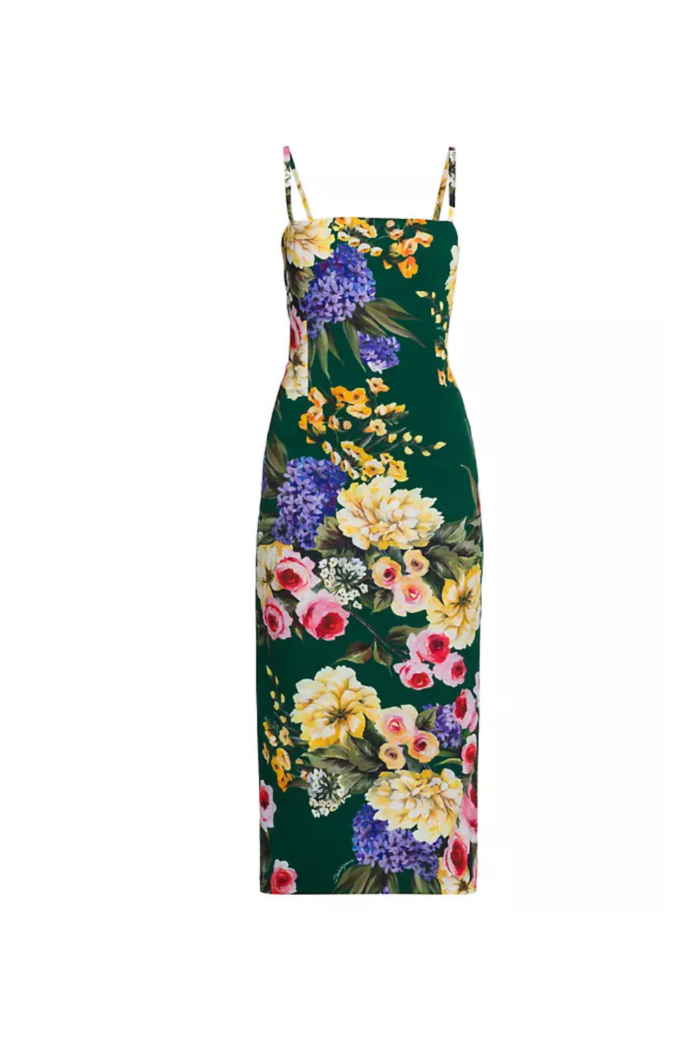 FLORAL GREEN SHEATH MIDI DRESS FOR WEDDING