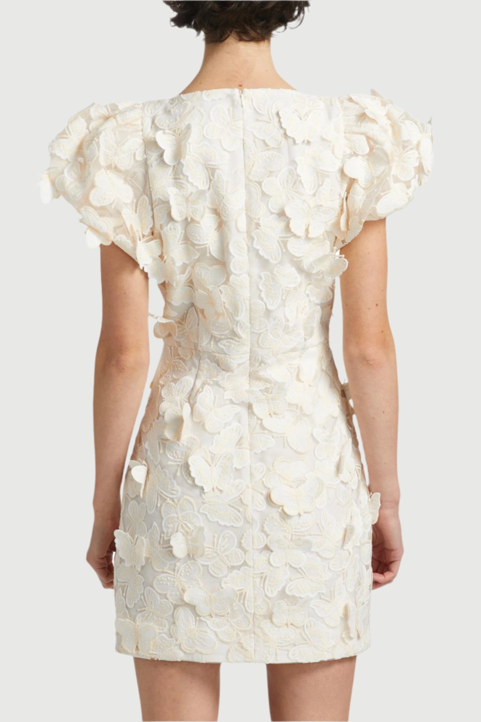 BUTTERFLY APPLIQUÉ CREAM MINI DRESS