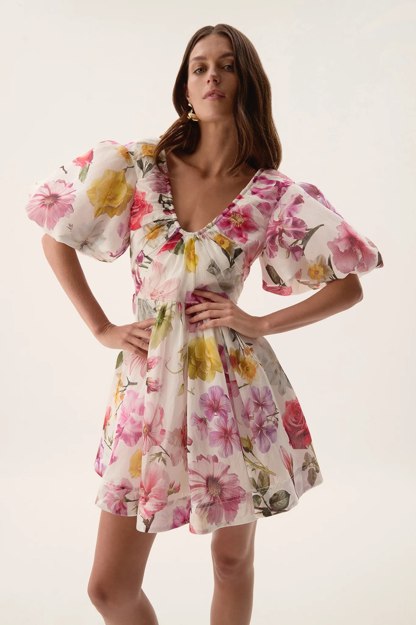 VANESSA PUFF SLEEVE FLEUR MINI DRESS, FLORAL PARTY