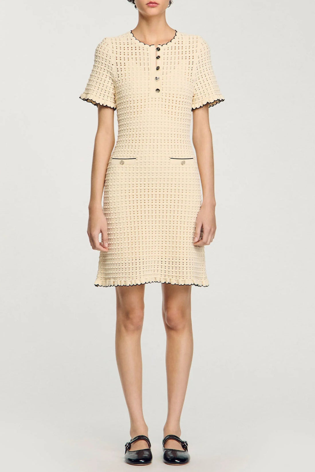 SIMONA HOLLOW KNIT MINI DRESS, APRICOT