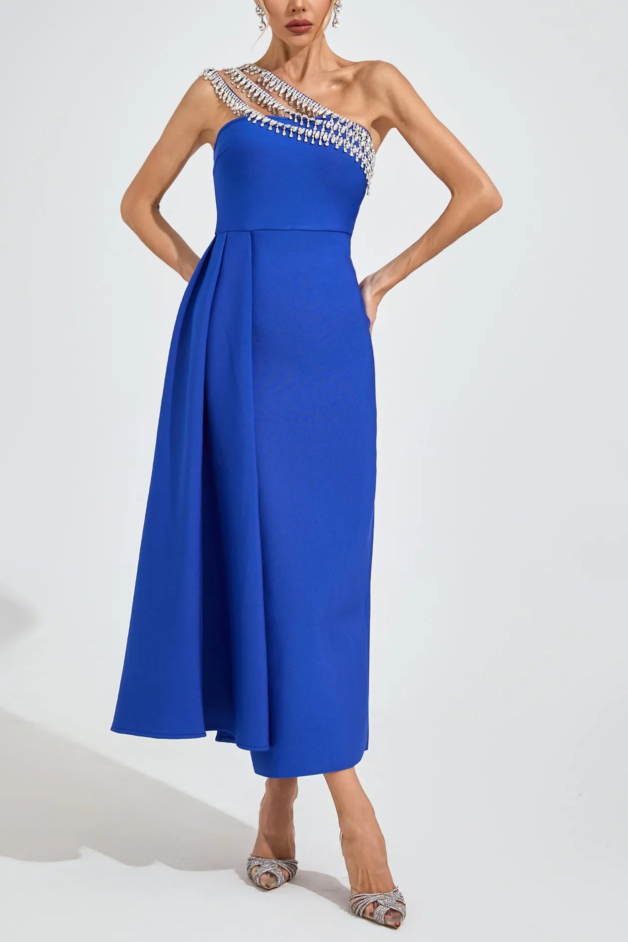 PHILIPPA BLUE DIAMOND STRAPLESS MAXI DRESS