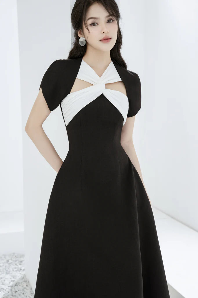 ANDREA CUT-OUT A-LINE MIDI DRESS BLACK