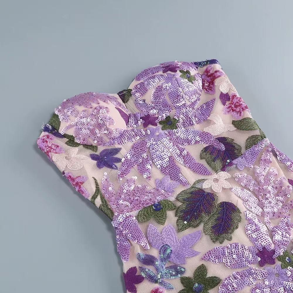 ELARA SEQUIN STRAPLESS MAXI DRESS - PURPLE