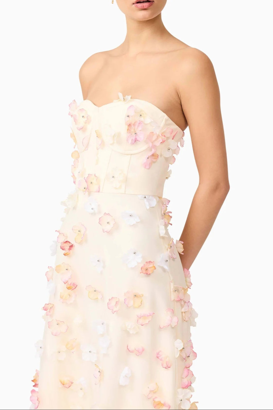 OFF-SHOULDER EMBROIDERED MAXI DRESS APRICOT