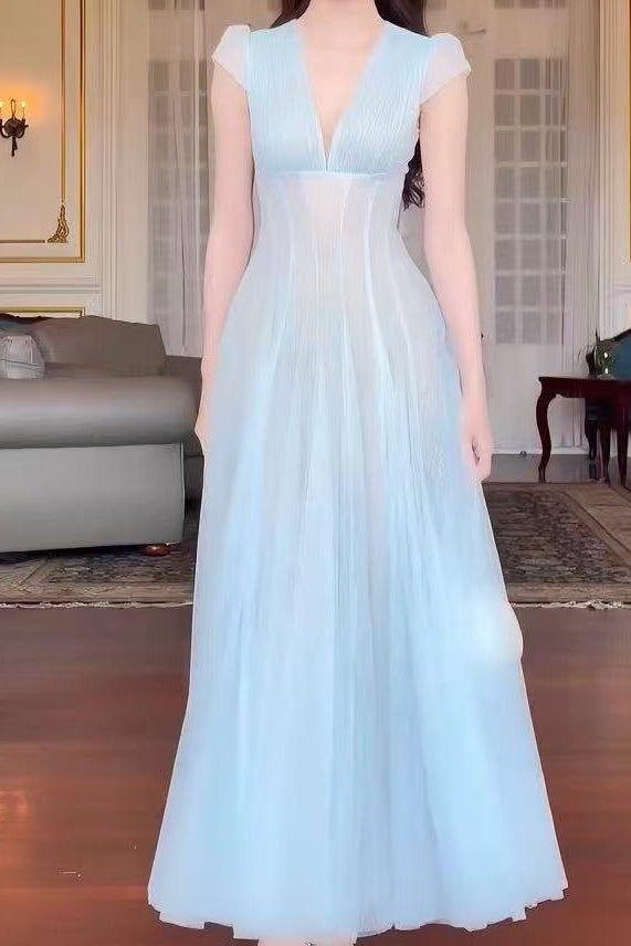 6c8664e957a9e2c70ff32212a74129af GLITTER TULLE V-NECK EMPIRE MAXI DRESS FOR EVENTS