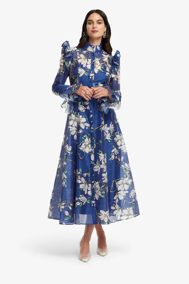 FLORAL BUTTERFLY SLEEVE MAXI DRESS, MIDNIGHT BLUE