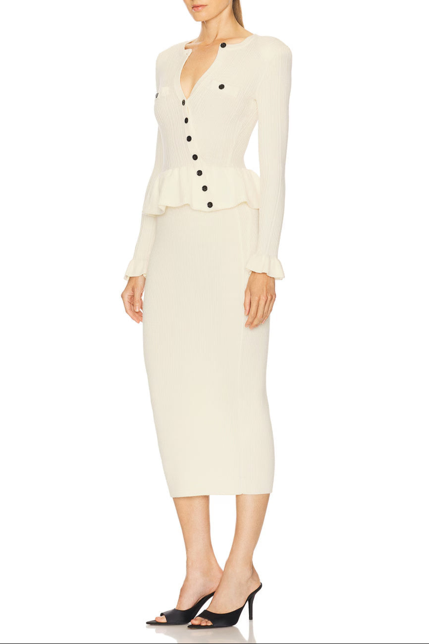 CAROLINE ASYMMETRIC KNIT MIDI DRESS BEIGE