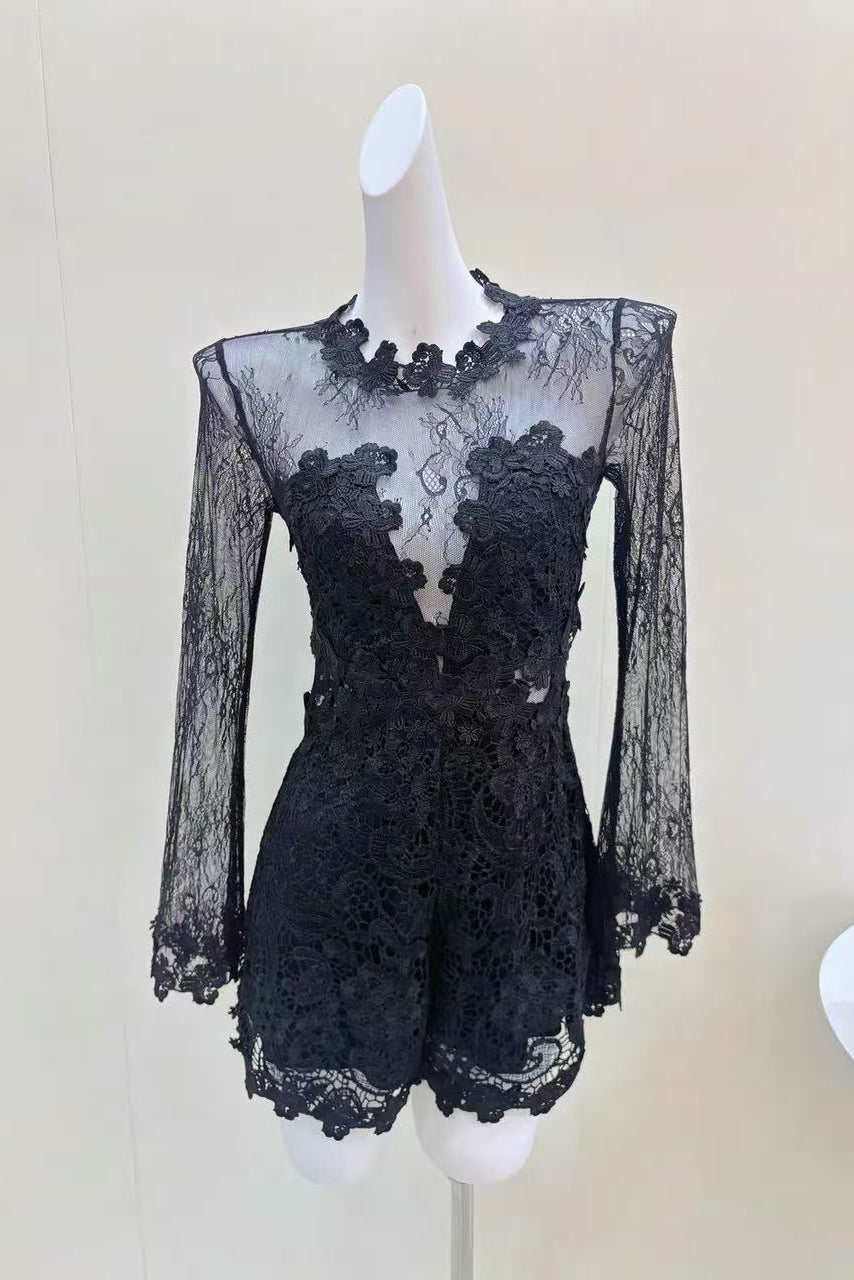 SHEER LACE LONG SLEEVE ROMPER FOR EVENTS