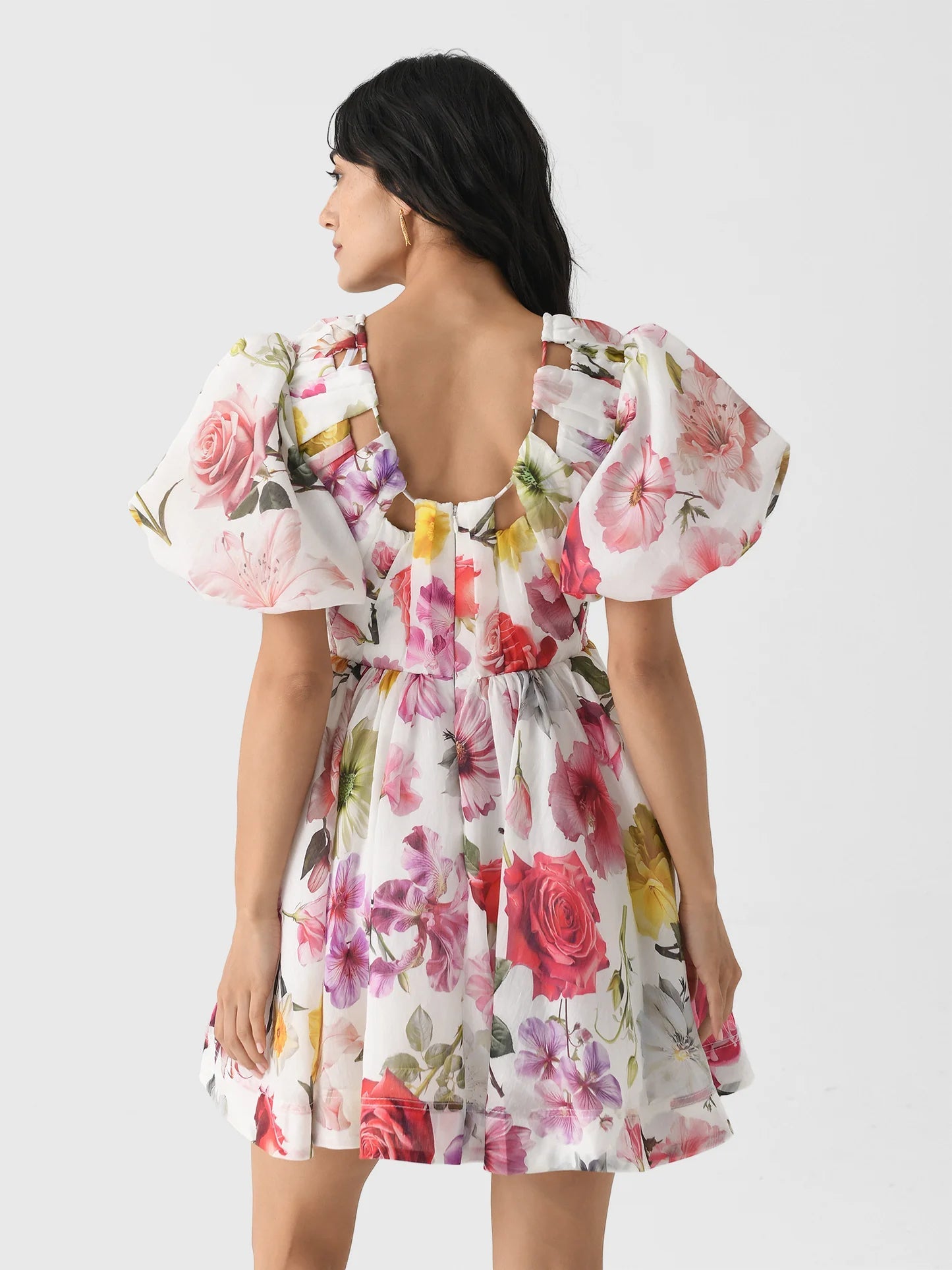 VANESSA PUFF SLEEVE FLEUR MINI DRESS, FLORAL PARTY