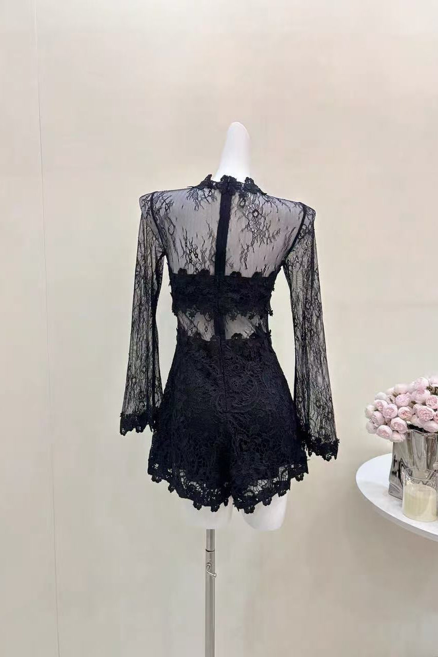 SHEER LACE LONG SLEEVE ROMPER FOR EVENTS