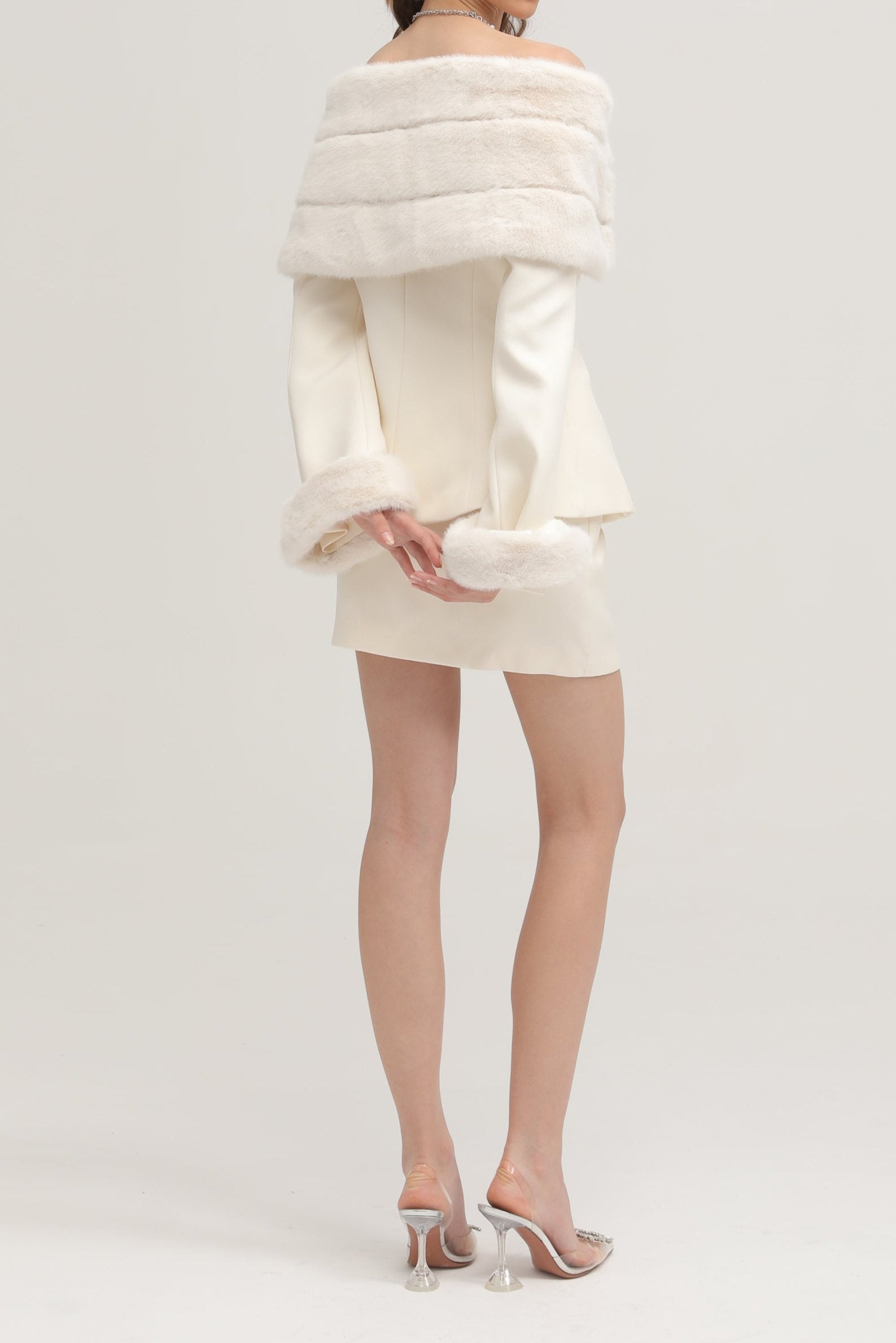 FAUX FUR MATCHING JACKET & SKIRT SET