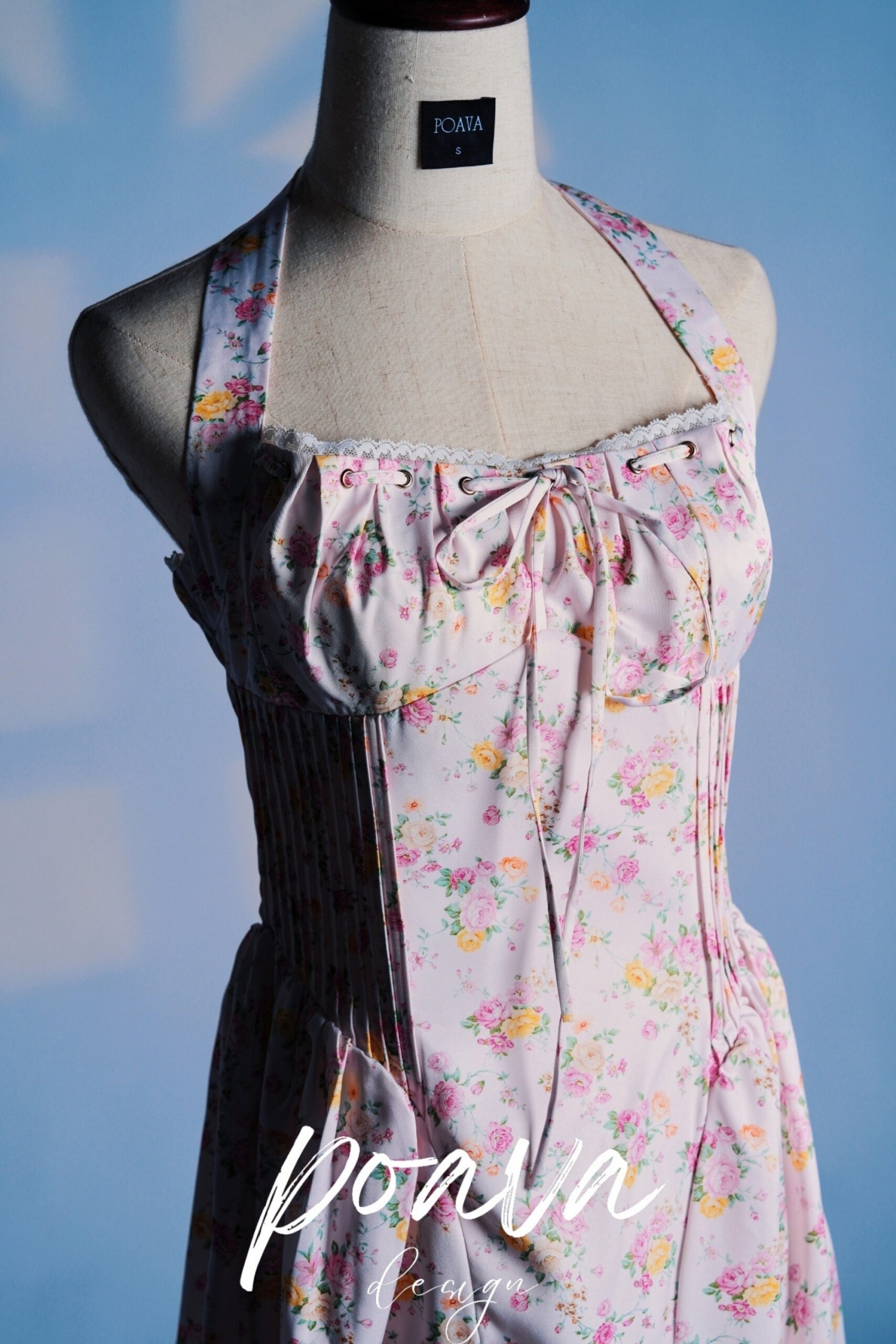 PINK COTTON HALTER MIDI SUNDRESS FOR SUMMER
