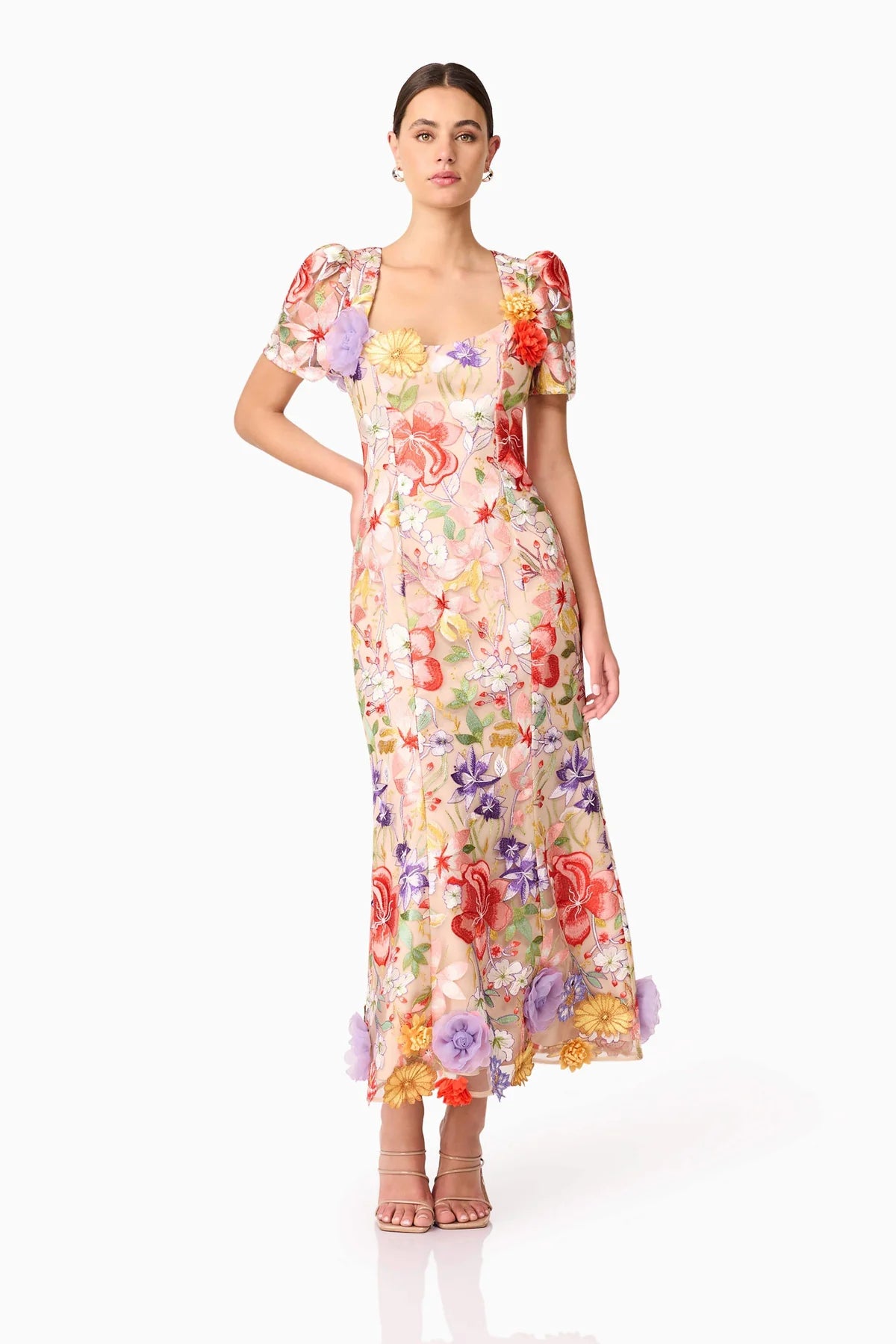 TRISTA MULTICOLOR SQUARE NECK BACKLESS FISHTAIL MAXI DRESS