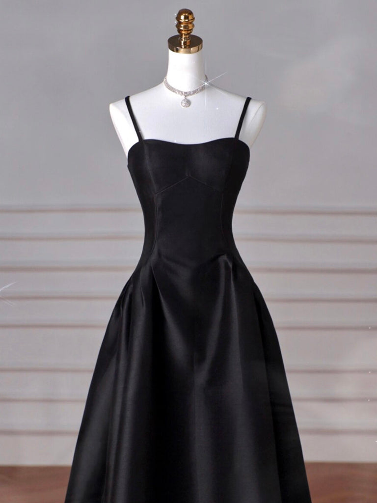 A-LINE SATIN BLACK DRESS, EVENING