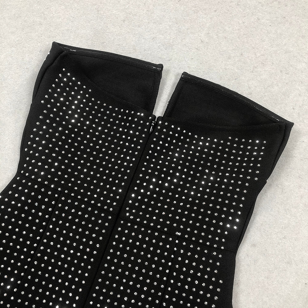 RHINESTONE BLACK MAXI DRESS FOR EVENING