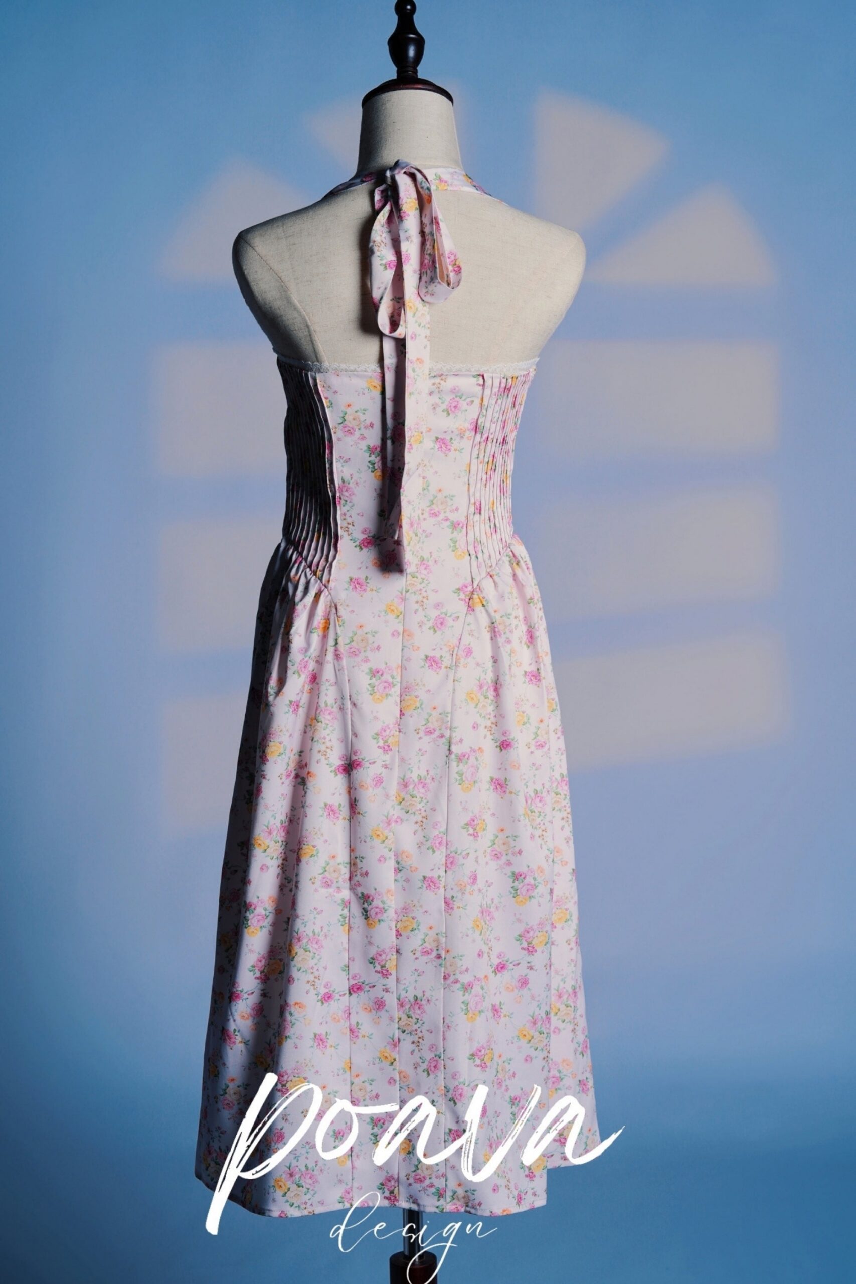 PINK COTTON HALTER MIDI SUNDRESS FOR SUMMER